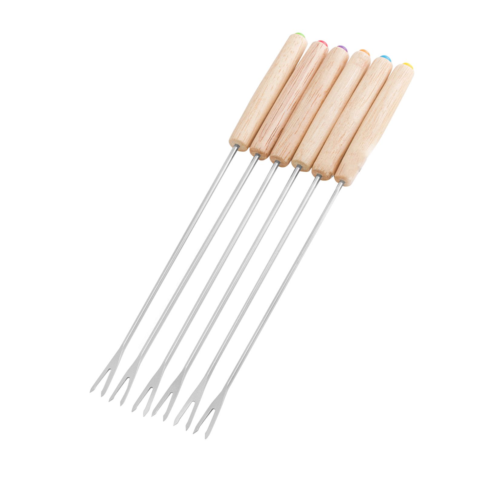 6pcs Stainless Steel Fondue Forks Cheese Fondue Sticks Smore Sticks with Wooden Handle Heat Resistant for Chocolate Cheese - Image 3