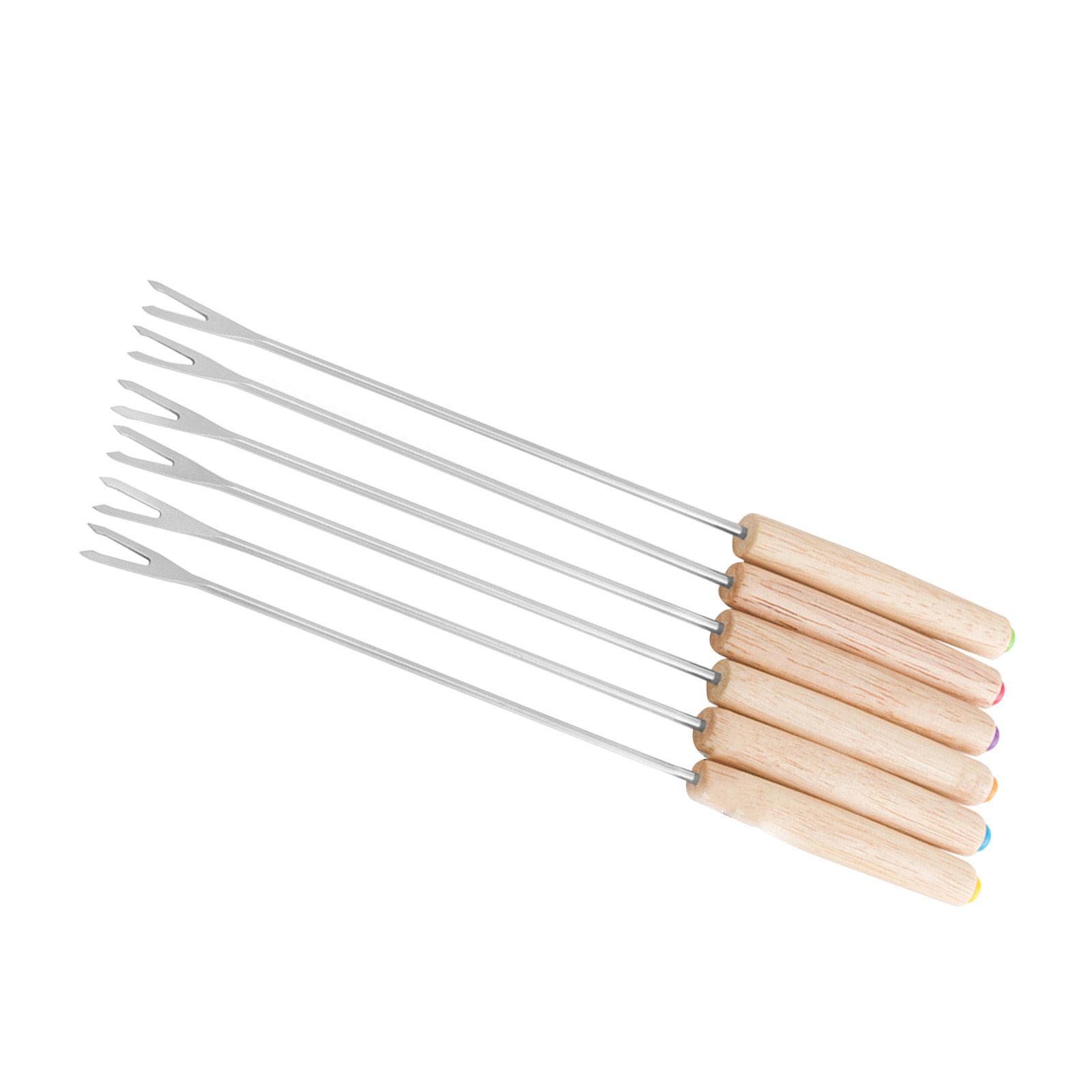 6pcs Stainless Steel Fondue Forks Cheese Fondue Sticks Smore Sticks with Wooden Handle Heat Resistant for Chocolate Cheese - Image 4