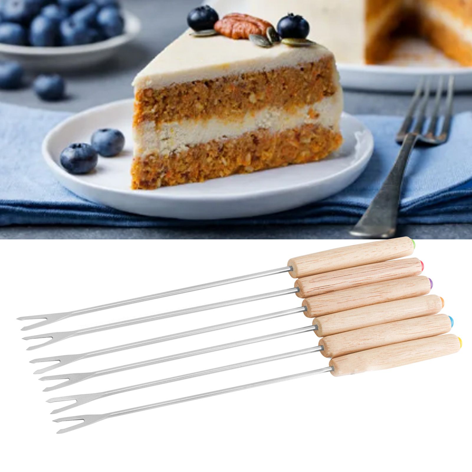 6pcs Stainless Steel Fondue Forks Cheese Fondue Sticks Smore Sticks with Wooden Handle Heat Resistant for Chocolate Cheese - Image 6