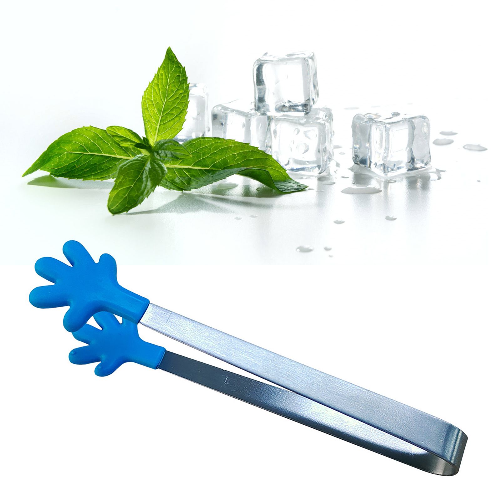Hand Shape Small Tongs Silicone Tips Blue Stainless Steel Funny Heat Resistant Easy Clean Food Tongs for Ice Fruits - Image 5