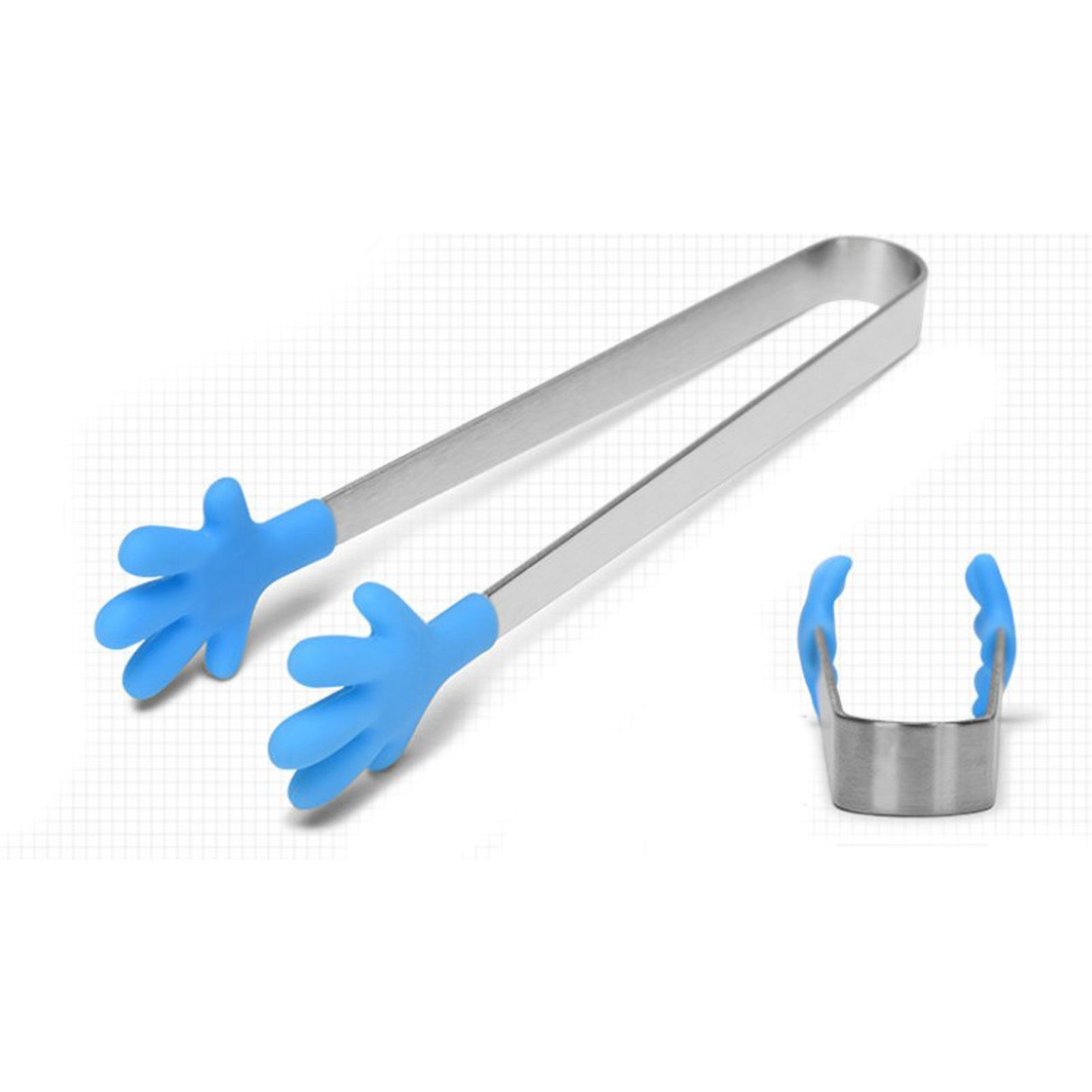 Hand Shape Small Tongs Silicone Tips Blue Stainless Steel Funny Heat Resistant Easy Clean Food Tongs for Ice Fruits - Image 8