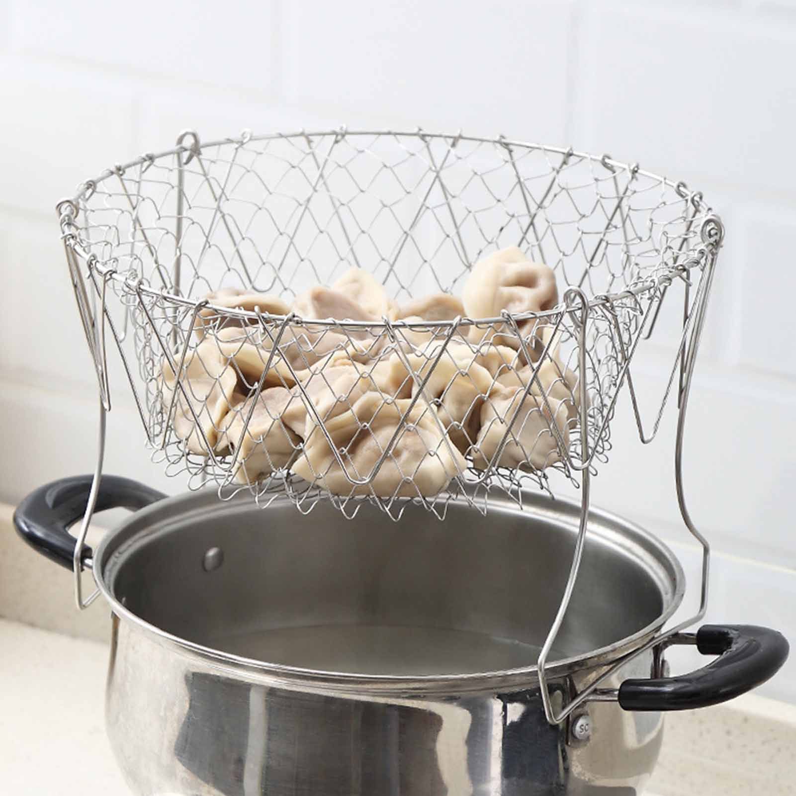 Stainless Steel Frying Basket Foldable Moderate Mesh Density Versatile Cooking Strainer Net for Kitchen - Image 5