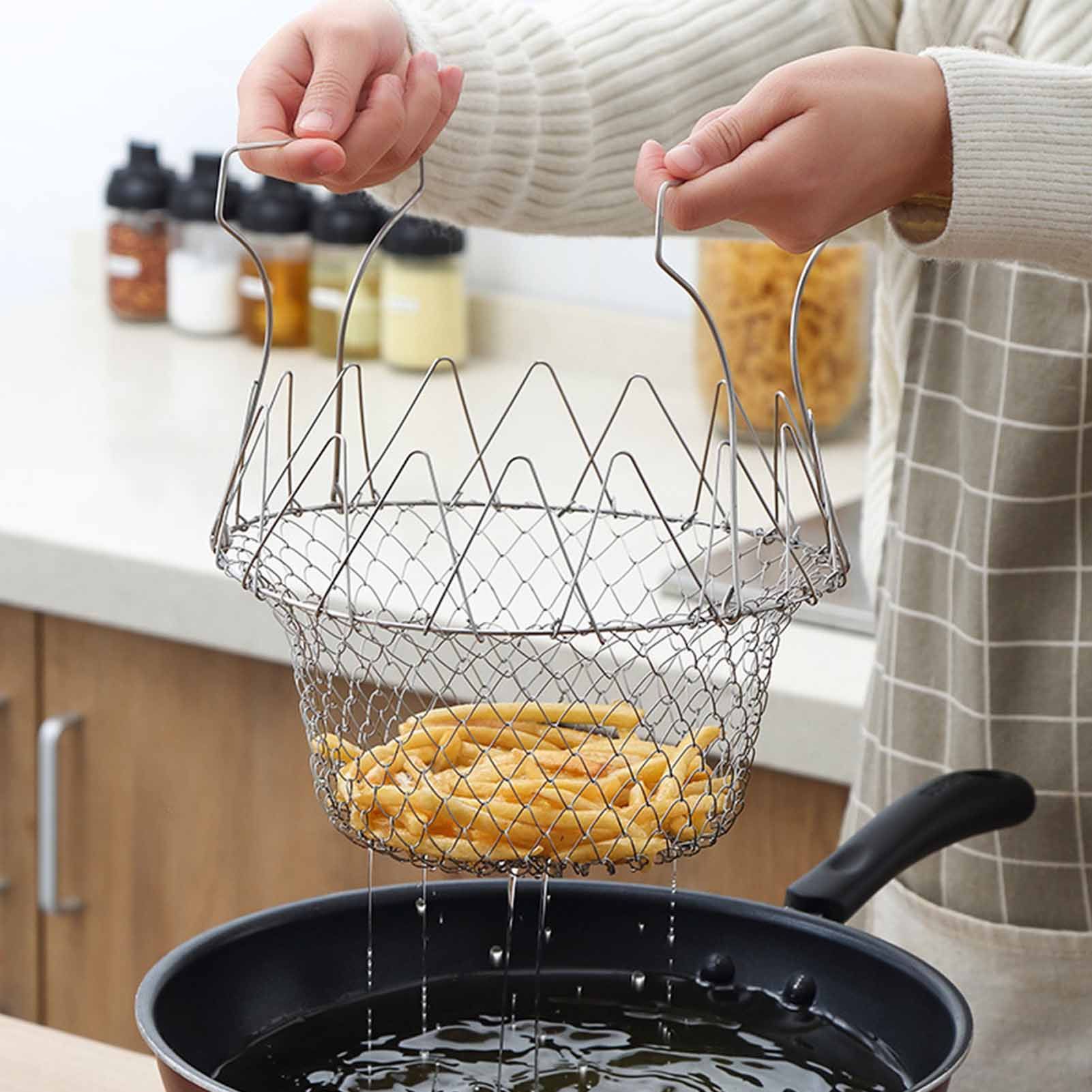 Stainless Steel Frying Basket Foldable Moderate Mesh Density Versatile Cooking Strainer Net for Kitchen - Image 6