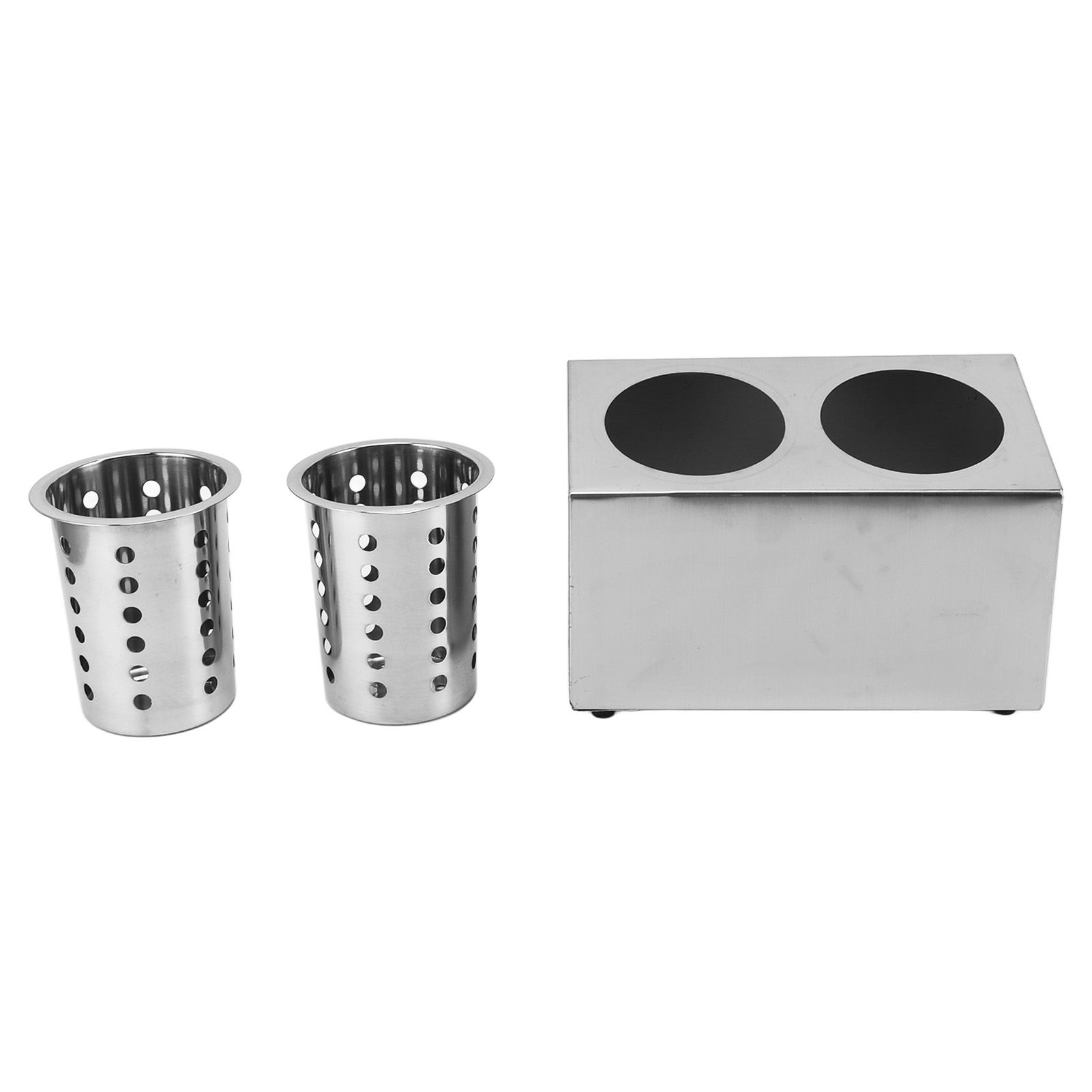 Kitchen Utensil Holder Multi Functional Non Slip Bottom Stainless Steel Knife Fork Storage Bucket 2 Holes - Image 1