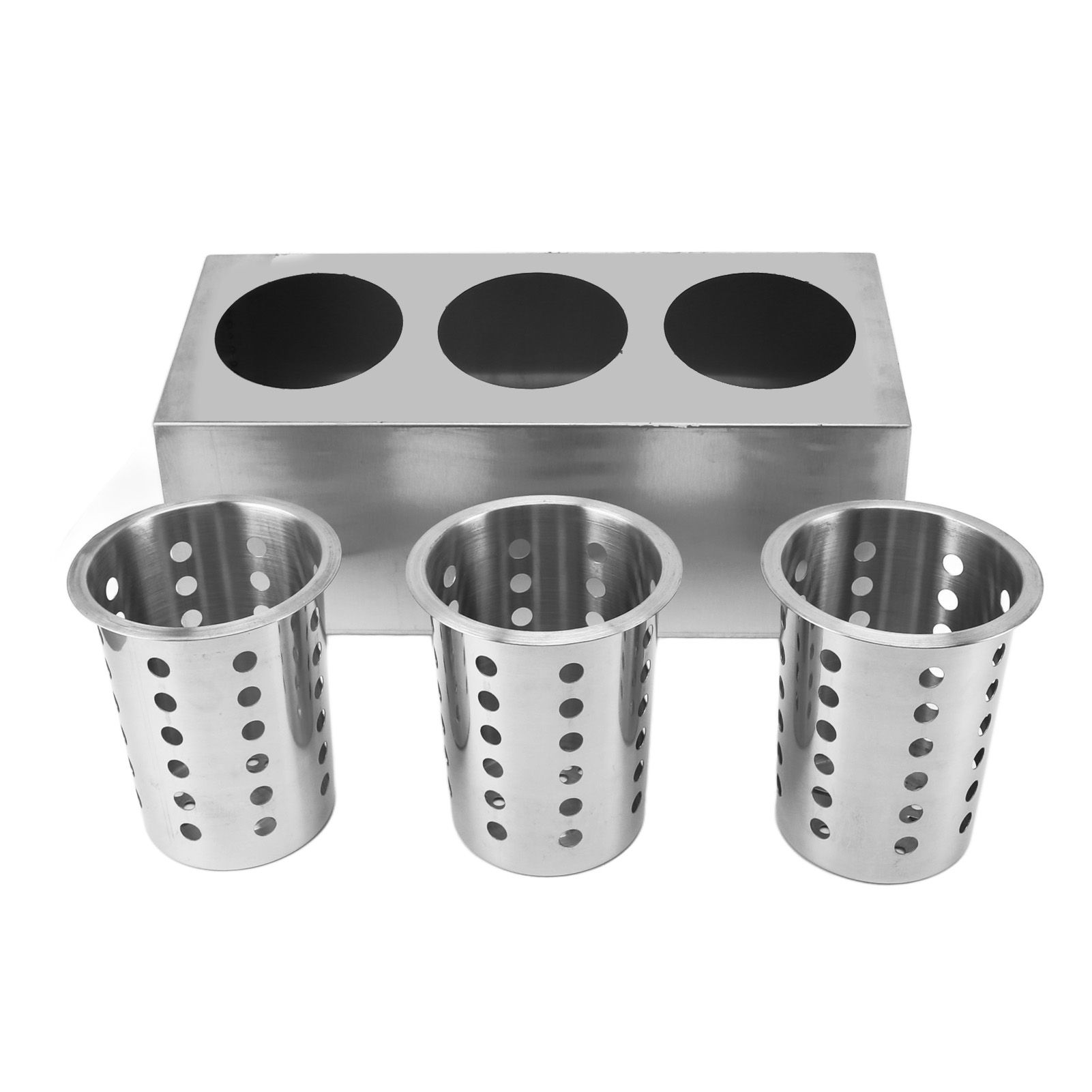 Kitchen Utensil Holder Multi Functional Non Slip Bottom Stainless Steel Knife Fork Storage Bucket 3 Holes - Image 1