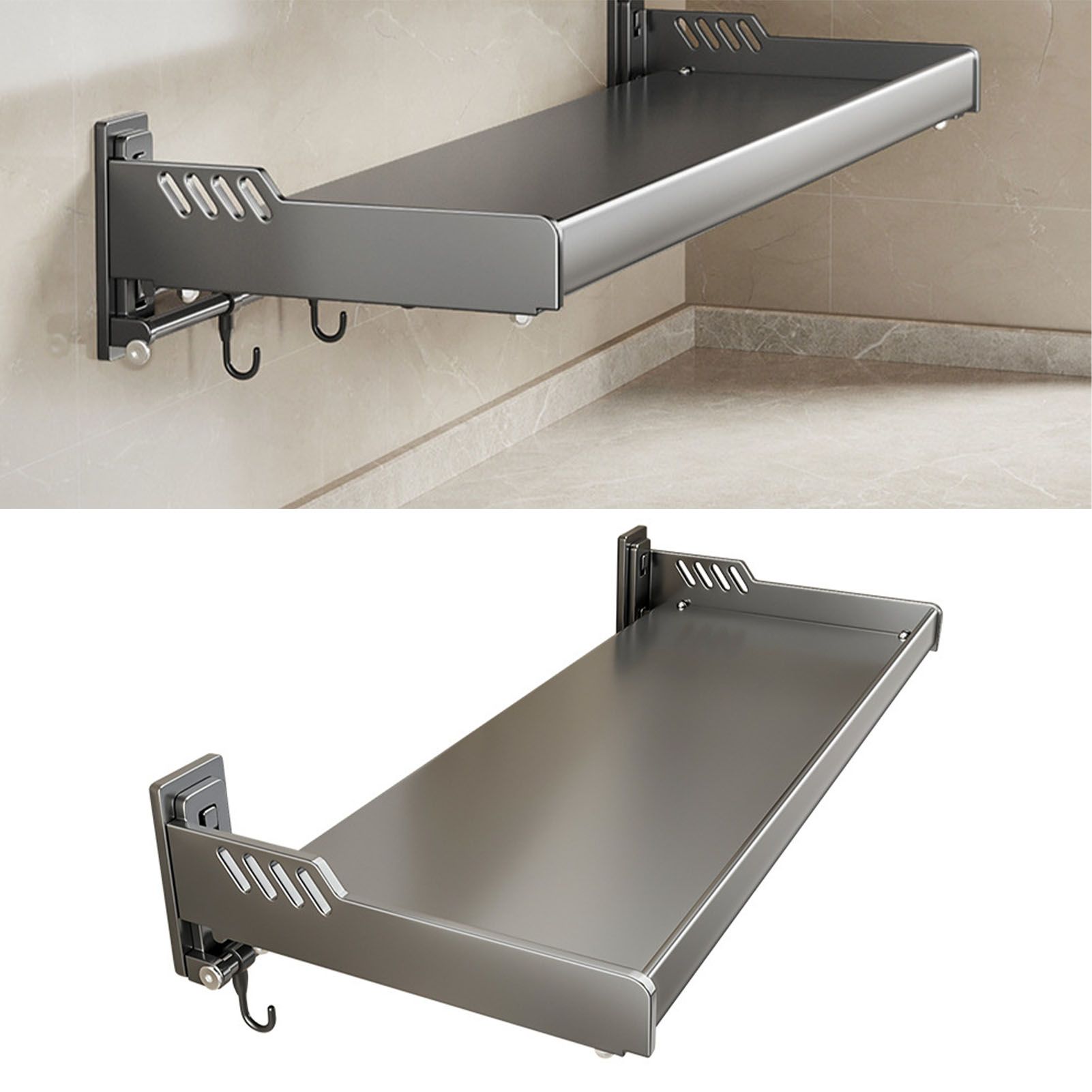 Wall Mount Kitchen Shelf Carbon Steel Punch Free Multifunctional Floating Shelf Hanging Spice Rack for Utensils - Image 5