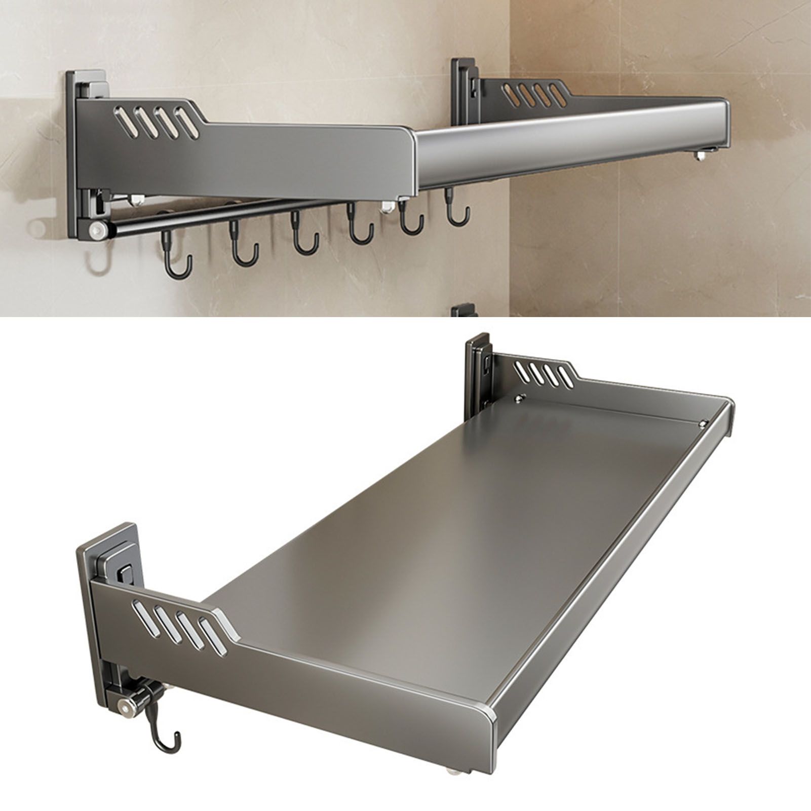 Wall Mount Kitchen Shelf Carbon Steel Punch Free Multifunctional Floating Shelf Hanging Spice Rack for Utensils - Image 6