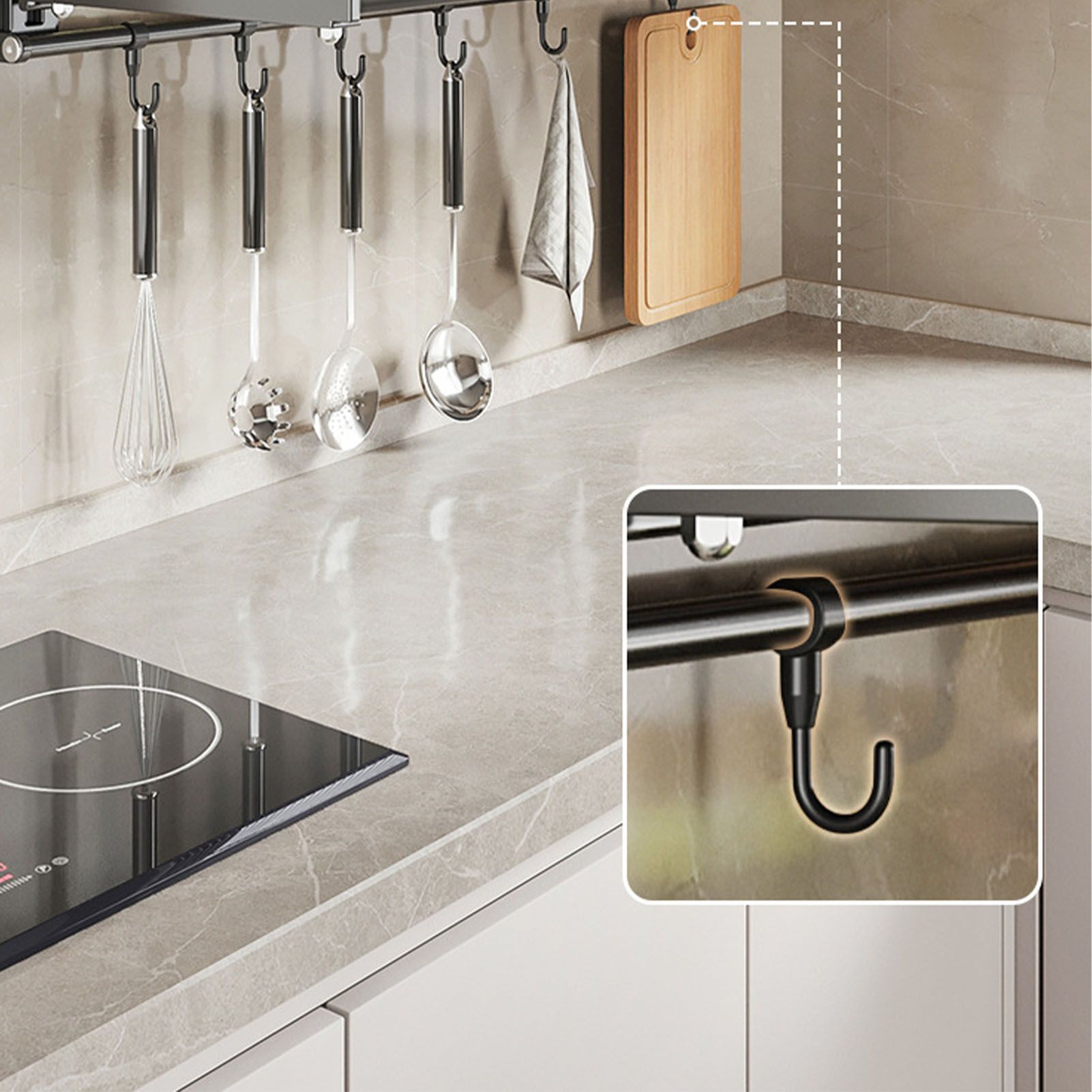 Wall Mount Kitchen Shelf Carbon Steel Punch Free Multifunctional Floating Shelf Hanging Spice Rack for Utensils - Image 7