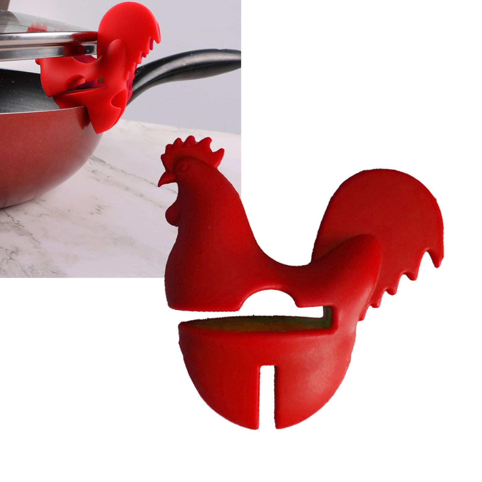 Kitchen Rooster Pot Clip Soft Elastic Silicone Rooster Kitchen Accessories Clip for Home Red - Image 5