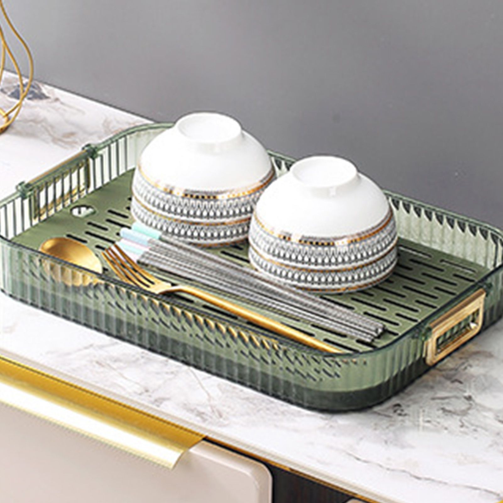 Dish Drain Tray Multipurpose Innovative Light Luxury Double Layers Efficient Draining Drain Tray for Tea Fruit Dish L - Image 5