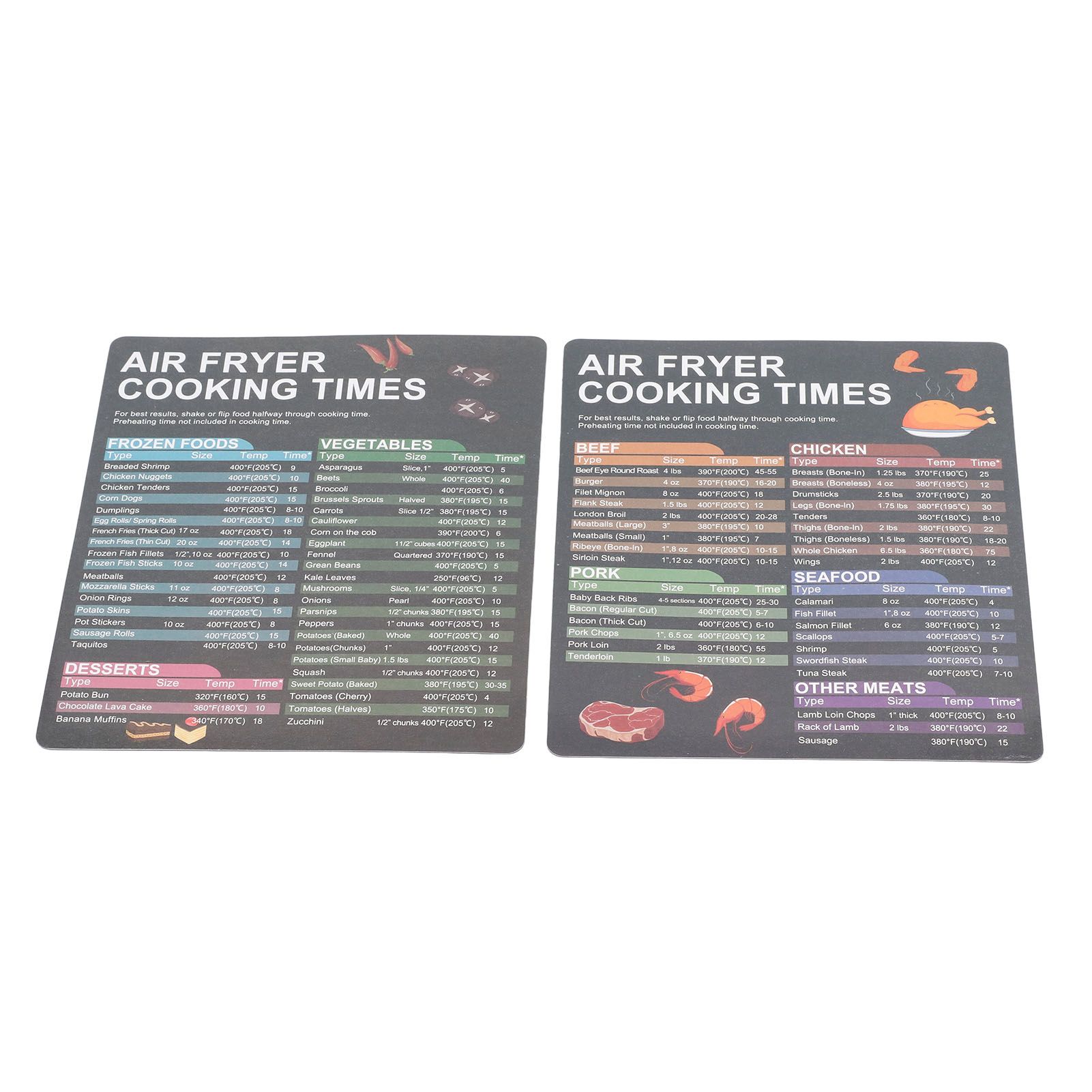 2PCS Fryer Cheat Sheet Magnetic Cooking Times Chart Easy to Read Reference Guide Water Oil Resistant Fryer Accessory for Kitchen - Image 2