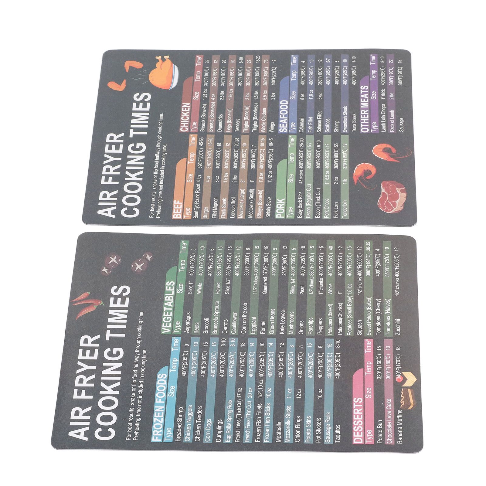 2PCS Fryer Cheat Sheet Magnetic Cooking Times Chart Easy to Read Reference Guide Water Oil Resistant Fryer Accessory for Kitchen - Image 4
