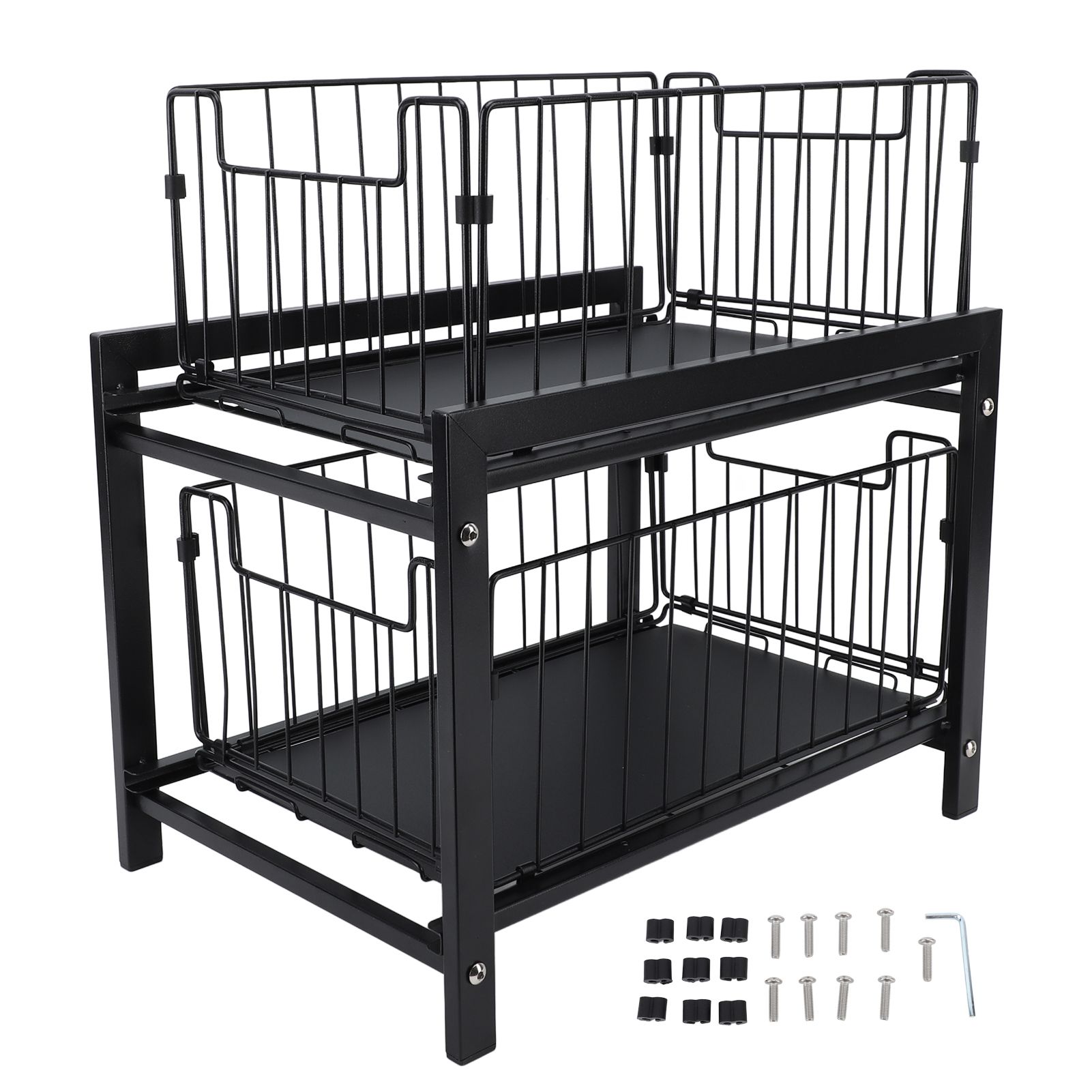 Under Sink Organizer Iron 2 Tier Pull Out Spice Rack Countertop Storage Shelf for Kitchen Bathroom Cabinet - Image 1