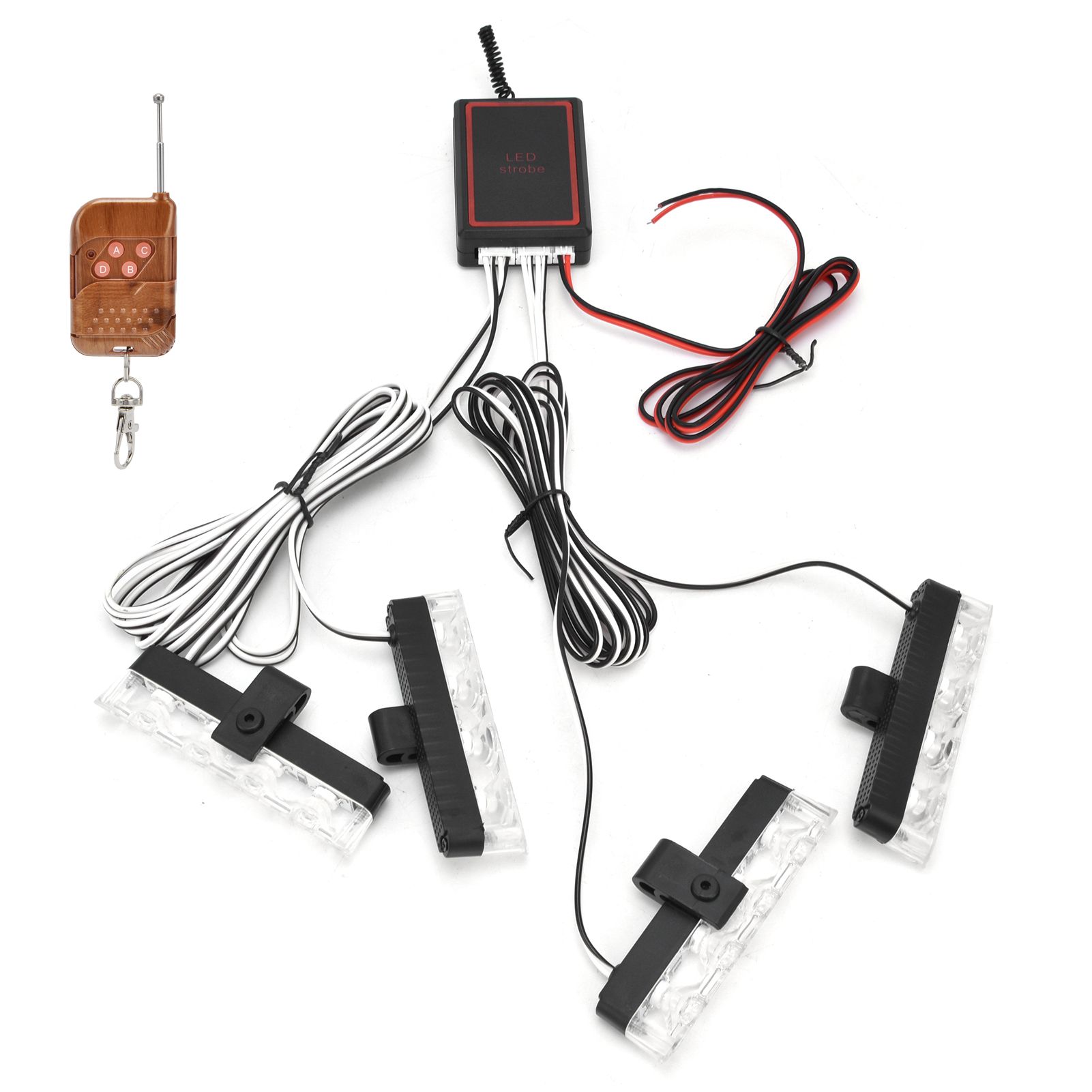 LED Red Blue Emergency Strobe Light 4x4LED Sync Flash Warning Lights 12V with Remote Control - Image 1