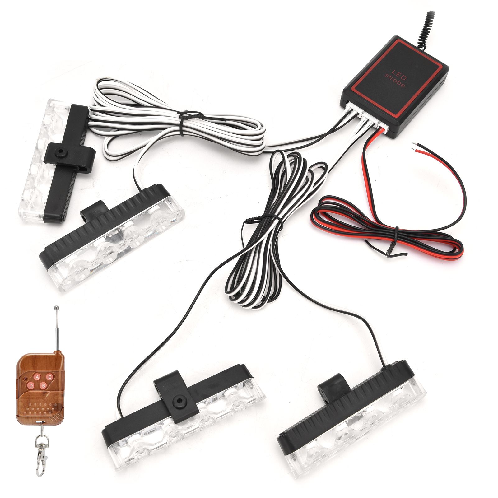 LED Red Blue Emergency Strobe Light 4x4LED Sync Flash Warning Lights 12V with Remote Control - Image 2