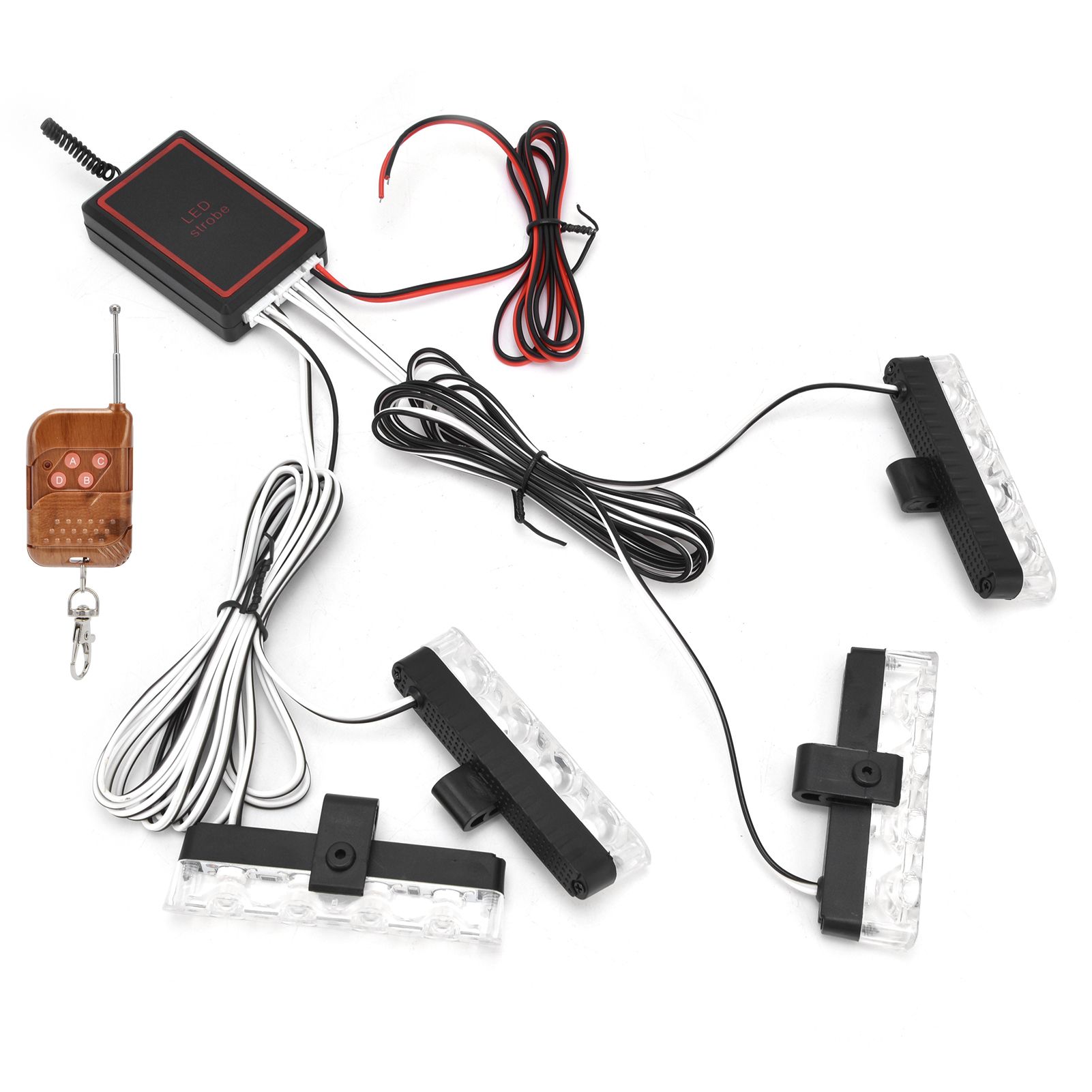 LED Red Blue Emergency Strobe Light 4x4LED Sync Flash Warning Lights 12V with Remote Control - Image 3