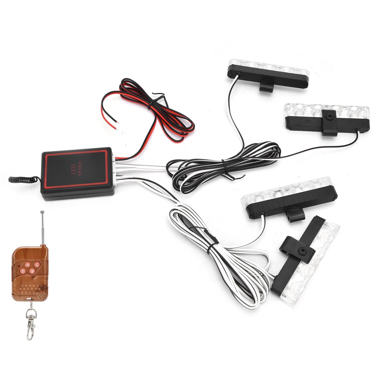 LED Red Blue Emergency Strobe Light 4x4LED Sync Flash Warning Lights 12V with Remote Control - Image 4