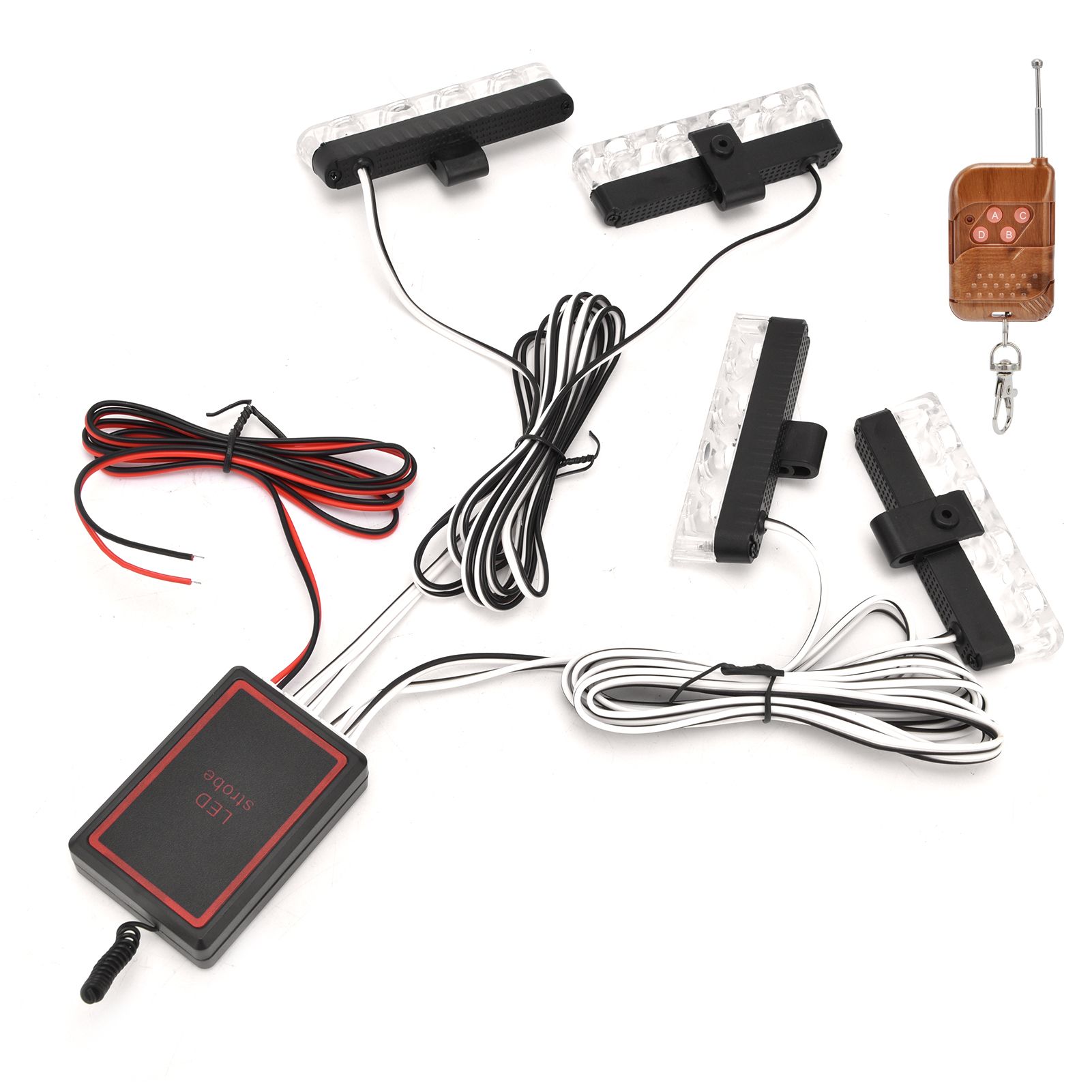 LED Red Blue Emergency Strobe Light 4x4LED Sync Flash Warning Lights 12V with Remote Control - Image 5