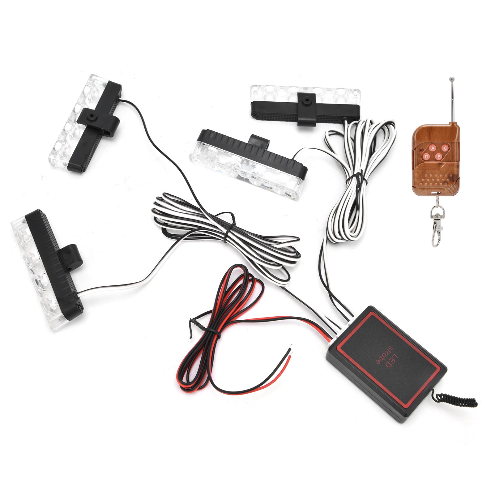 LED Red Blue Emergency Strobe Light 4x4LED Sync Flash Warning Lights 12V with Remote Control - Image 7