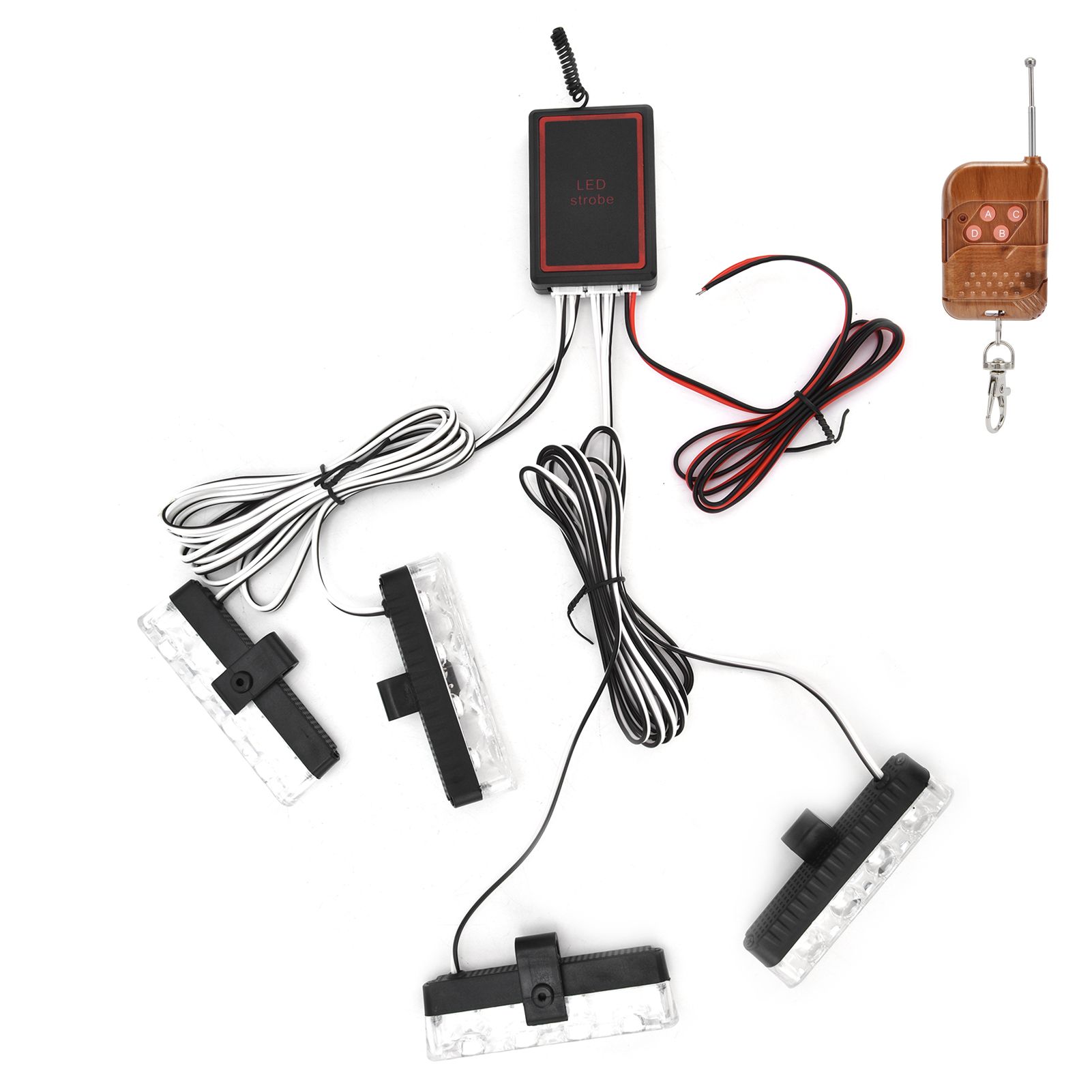 LED Red Blue Emergency Strobe Light 4x4LED Sync Flash Warning Lights 12V with Remote Control - Image 8