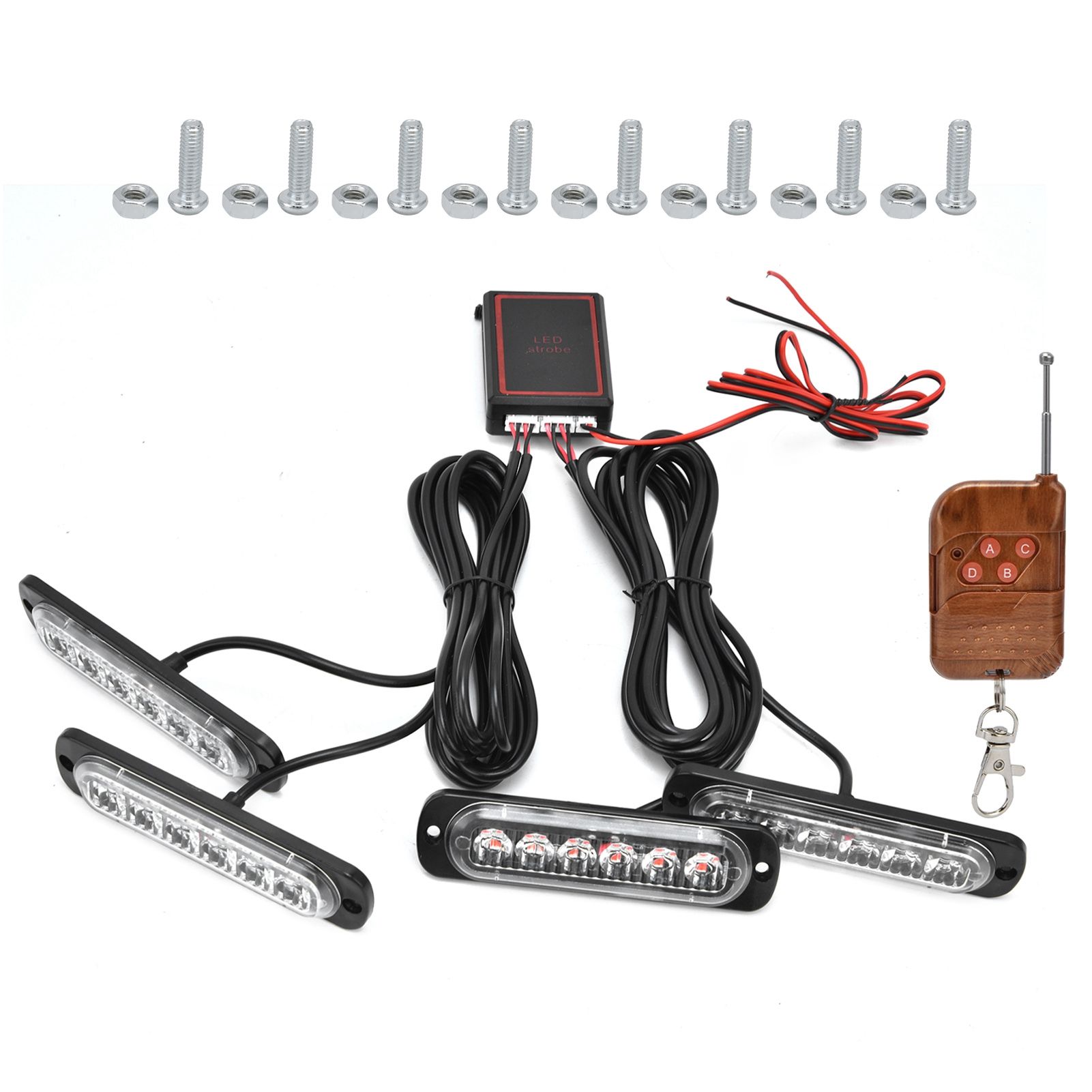 Car 4x6LED Sync Red Blue Strobe Flash Light LED Emergency Warning Lamp 12V with Remote Control - Image 1