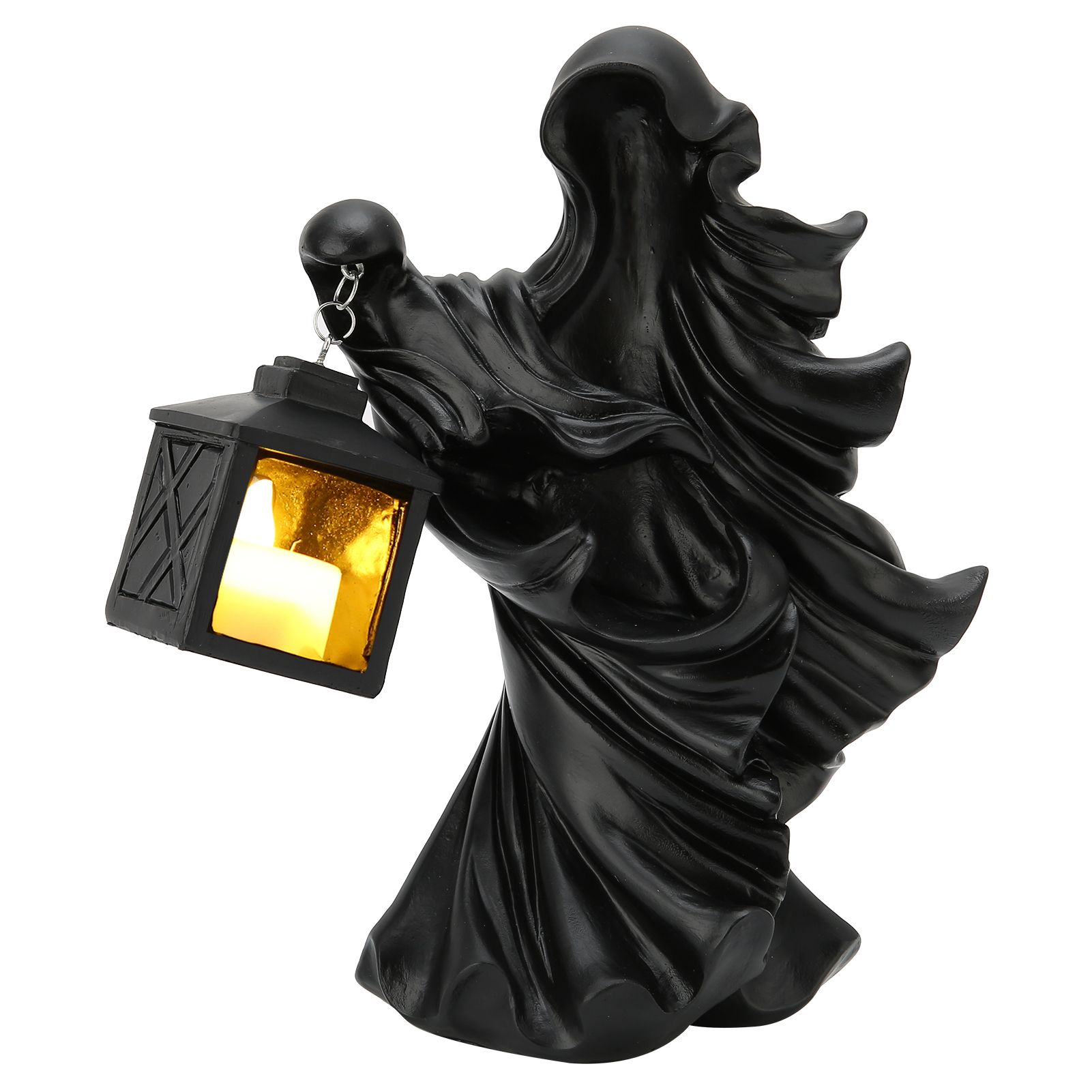 LED Halloween Ornament Resin Witch Sculpture Statue Lantern for Garden Terrace FestivalsBlack - Image 2
