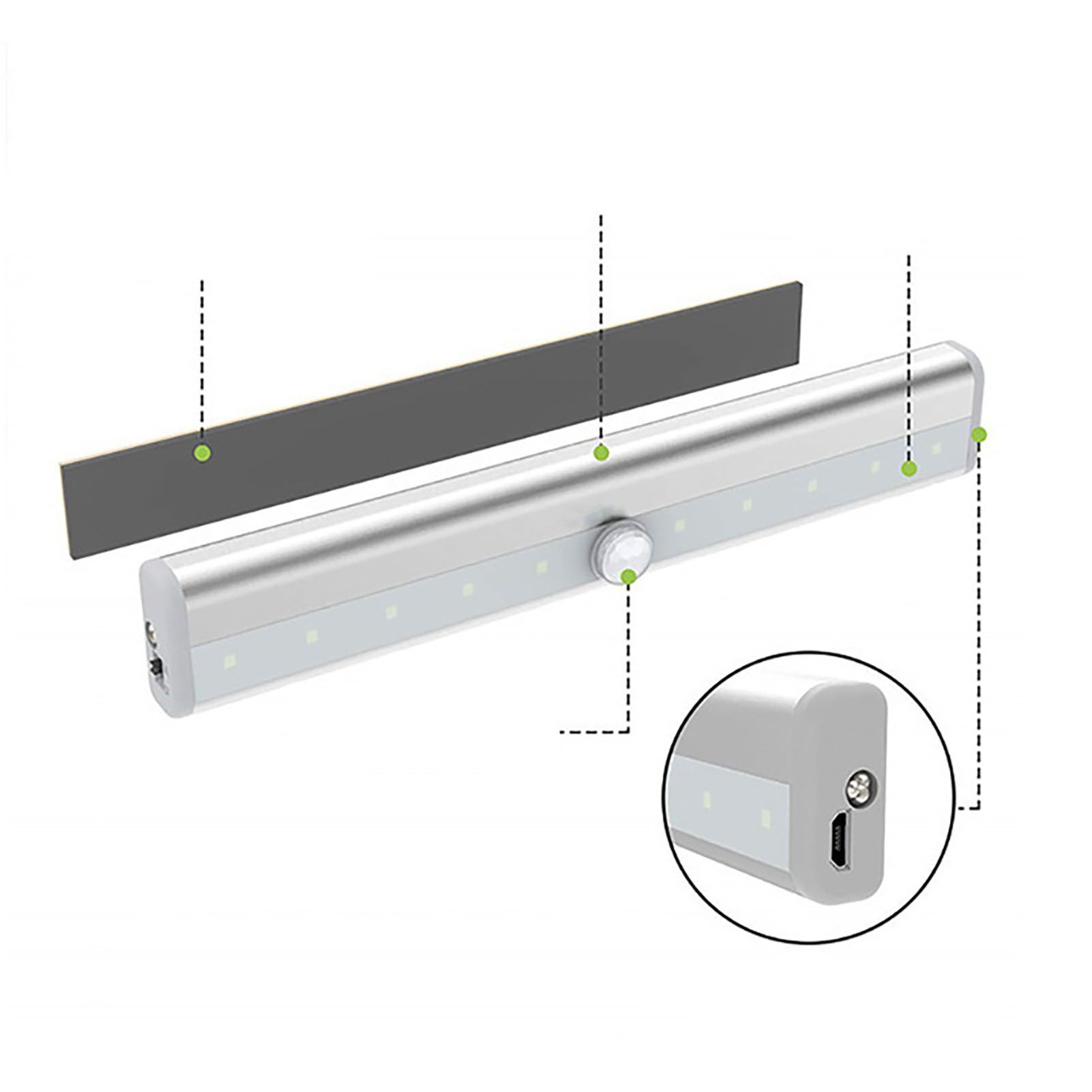 LED Closet Light 10 LEDs USB Rechargeable Motion Sensor Closet Light Wall Light for Home Kitchen Bedroom White Light - Image 2
