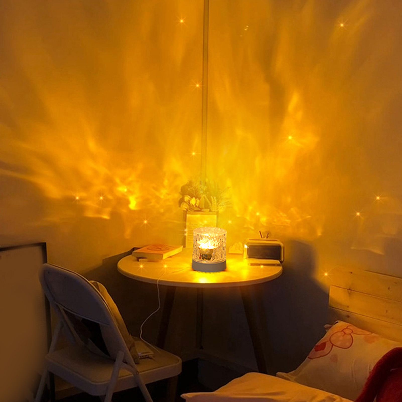 Water Ripple Night Light 360 Degree Dynamic Romantic LED Atmosphere Table Lamp for Living Room Bedroom Homochromy Plugged in and Not Rotating - Image 5