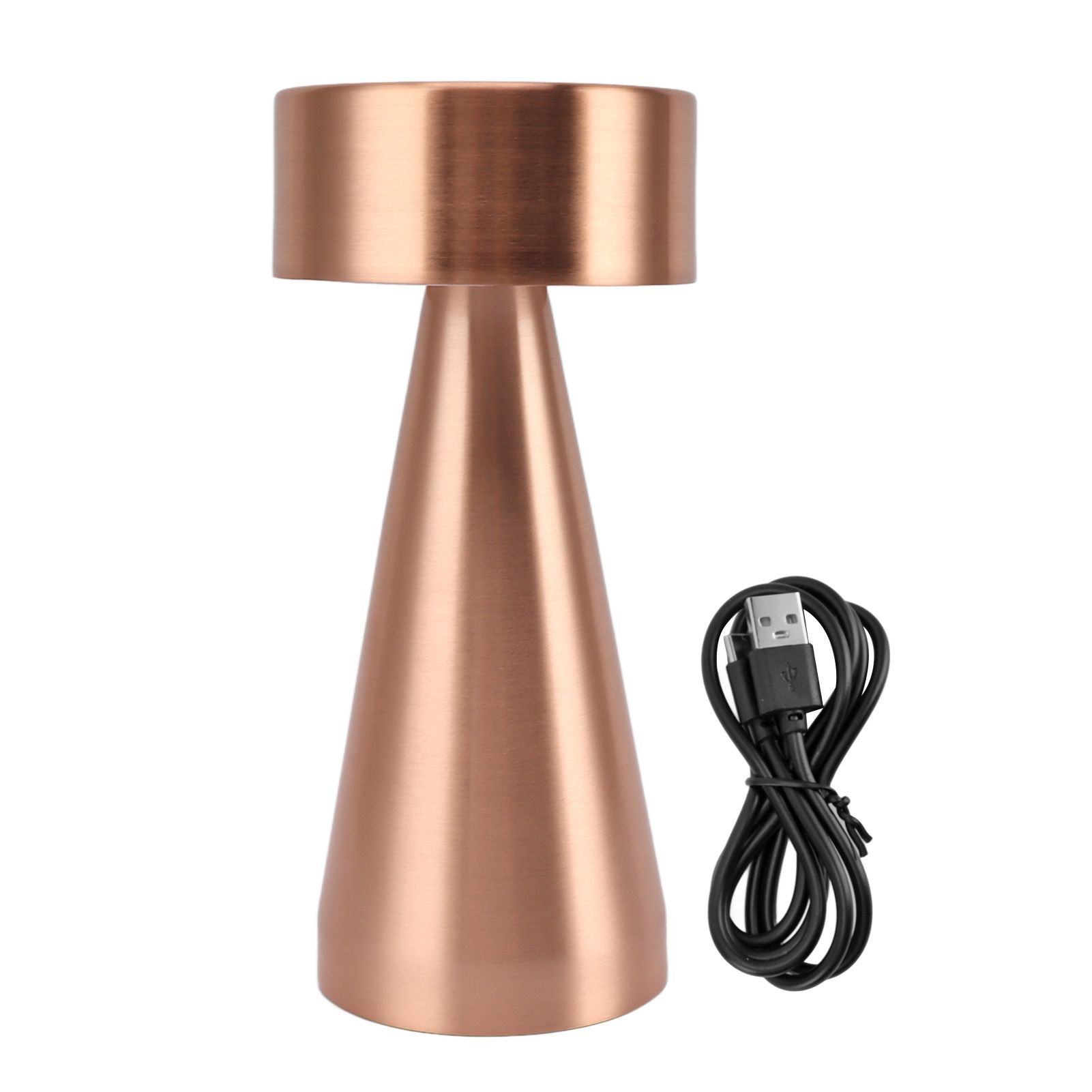 LED Portable Metal Table Lamp with Touch Sensor 3 Color Stepless Dimming Nightstand Desk Lamp Rechargeable Night Light Rose Gold - Image 1