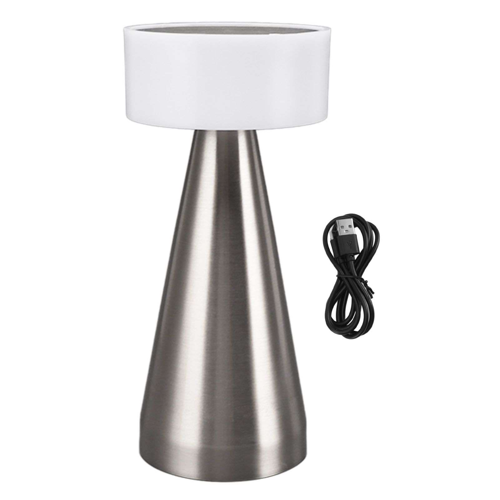 Portable LED Table Lamp 3 Color Temperatures Stepless Dimming 1800mAh Rechargeable Battery Nightstand Lamp Bedside Lamp Silver - Image 1