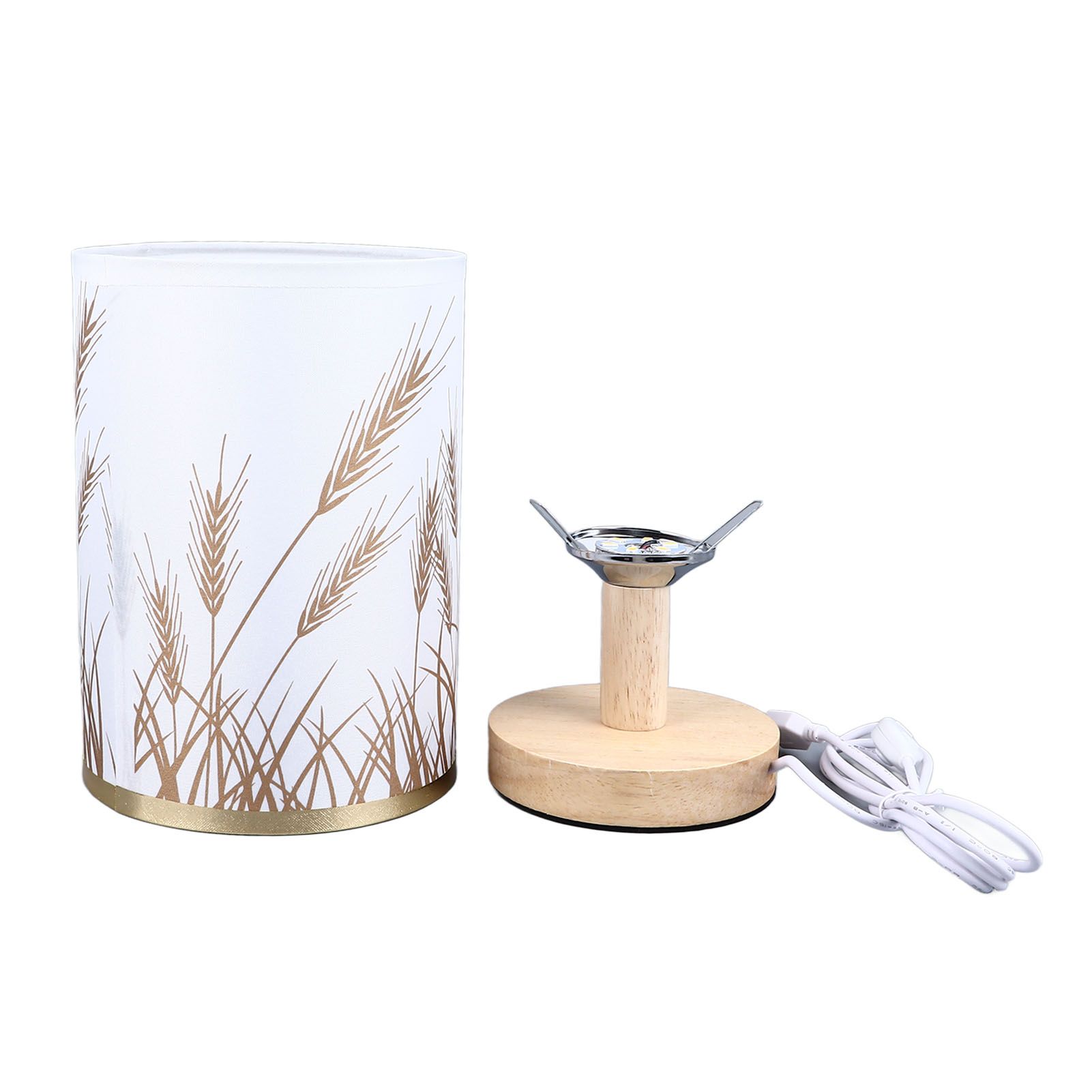 Small Table Lamp for Bedroom Dimmable LED Bedside Lamps Solid Wood USB Night Stand Lamp with Wheat Spike Lampshade Eye Caring - Image 1