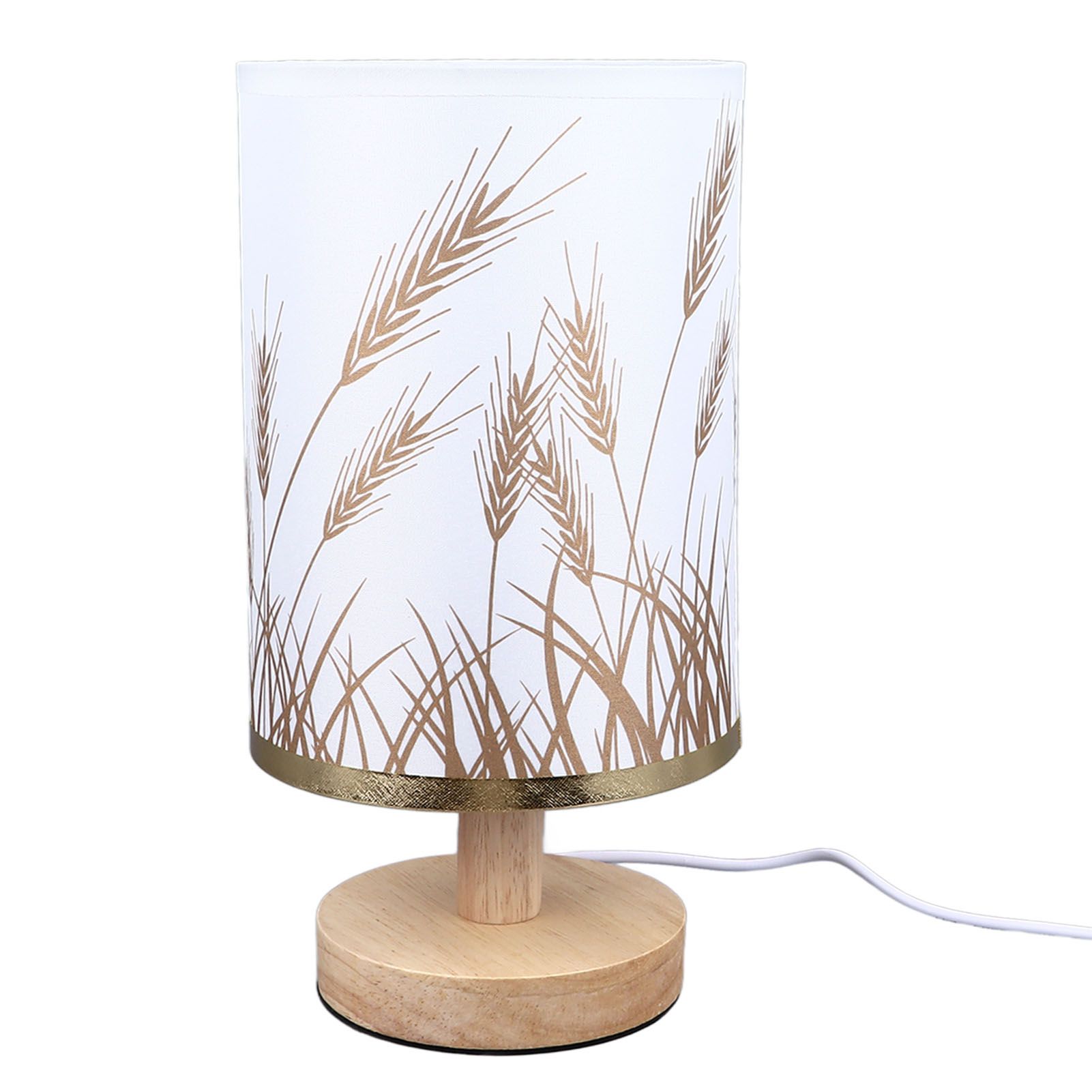 Small Table Lamp for Bedroom Dimmable LED Bedside Lamps Solid Wood USB Night Stand Lamp with Wheat Spike Lampshade Eye Caring - Image 2