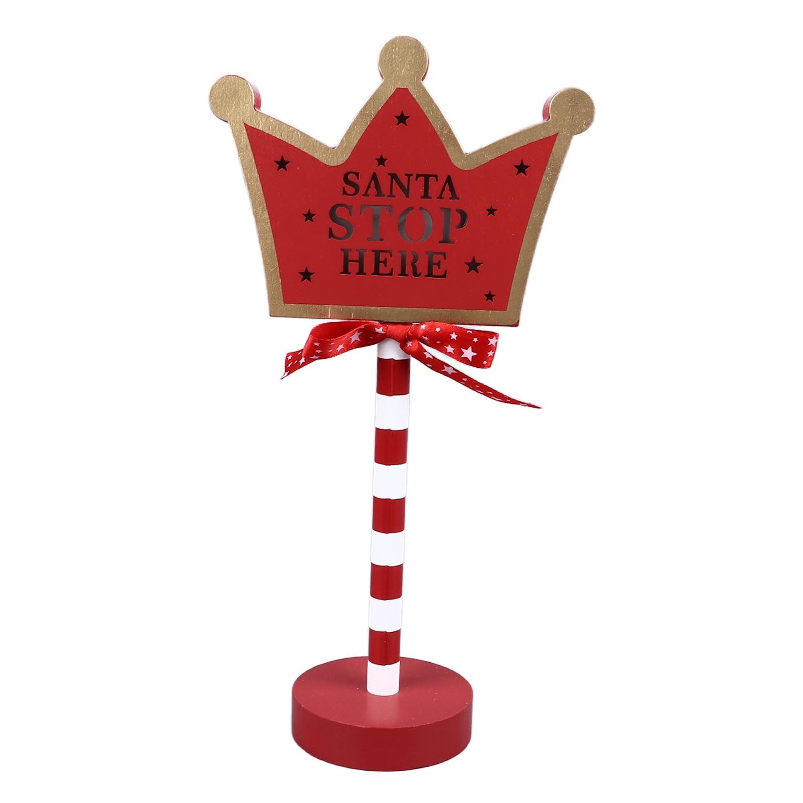 Christmas Stop Here Decor Metal Solid Wood LED Delicate Santa Stop Here Tree Topper for Christmas Party Crown 15.5x8.5x30.5cm - Image 1