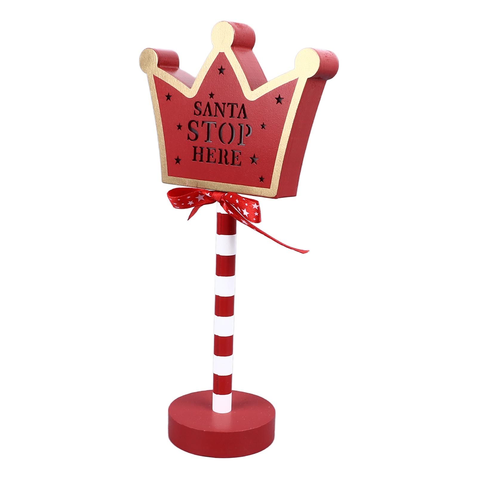 Christmas Stop Here Decor Metal Solid Wood LED Delicate Santa Stop Here Tree Topper for Christmas Party Crown 15.5x8.5x30.5cm - Image 2