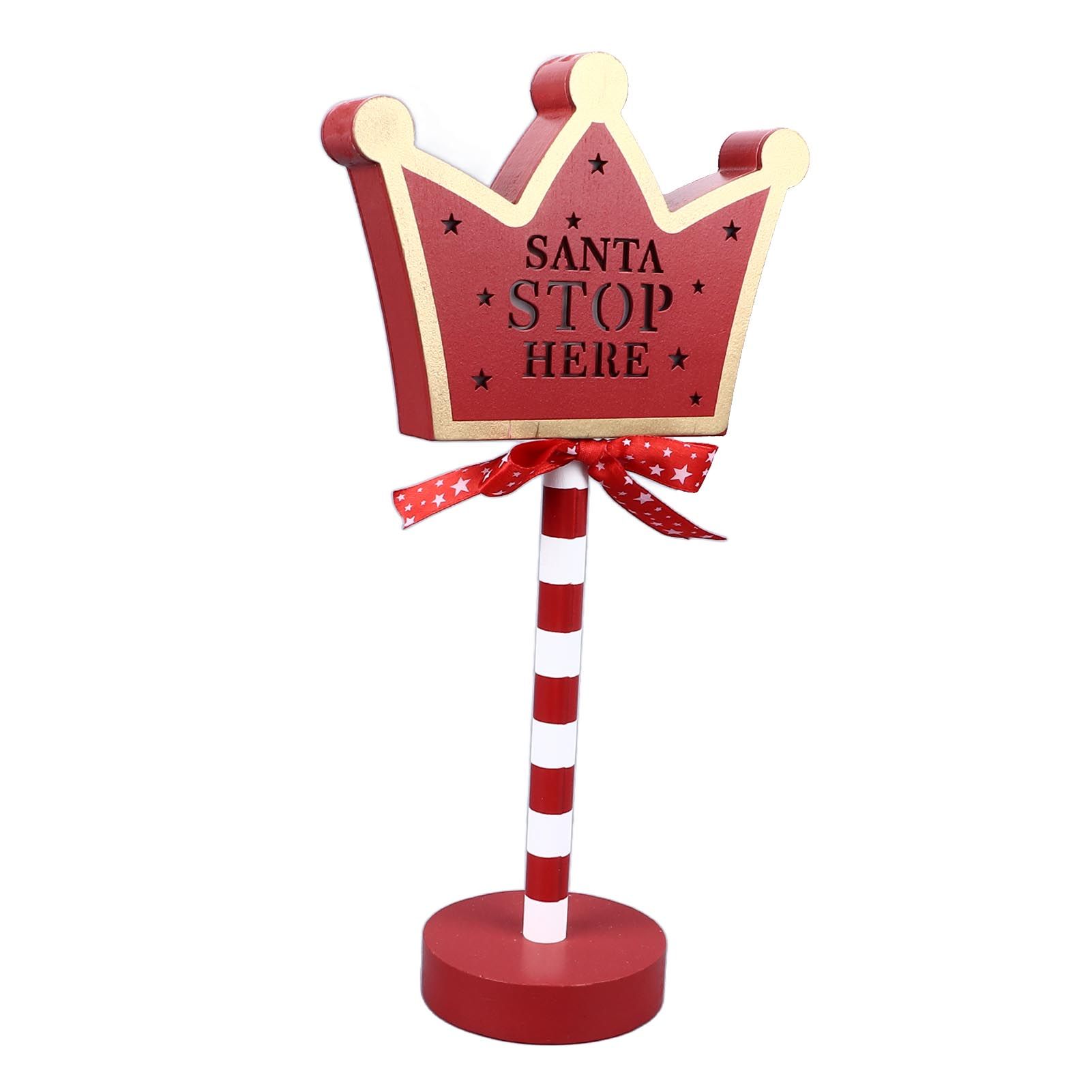 Christmas Stop Here Decor Metal Solid Wood LED Delicate Santa Stop Here Tree Topper for Christmas Party Crown 15.5x8.5x30.5cm - Image 3