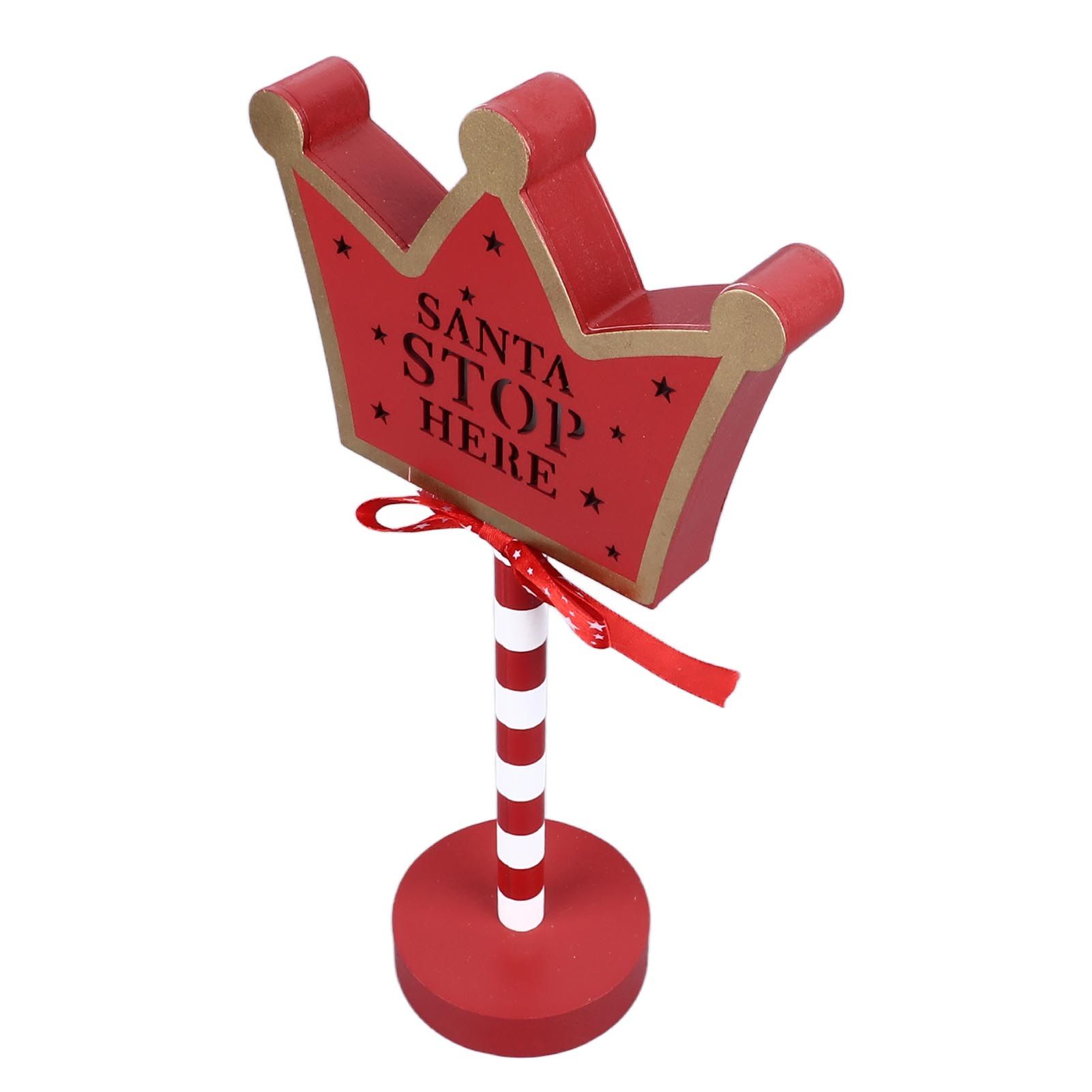 Christmas Stop Here Decor Metal Solid Wood LED Delicate Santa Stop Here Tree Topper for Christmas Party Crown 15.5x8.5x30.5cm - Image 4
