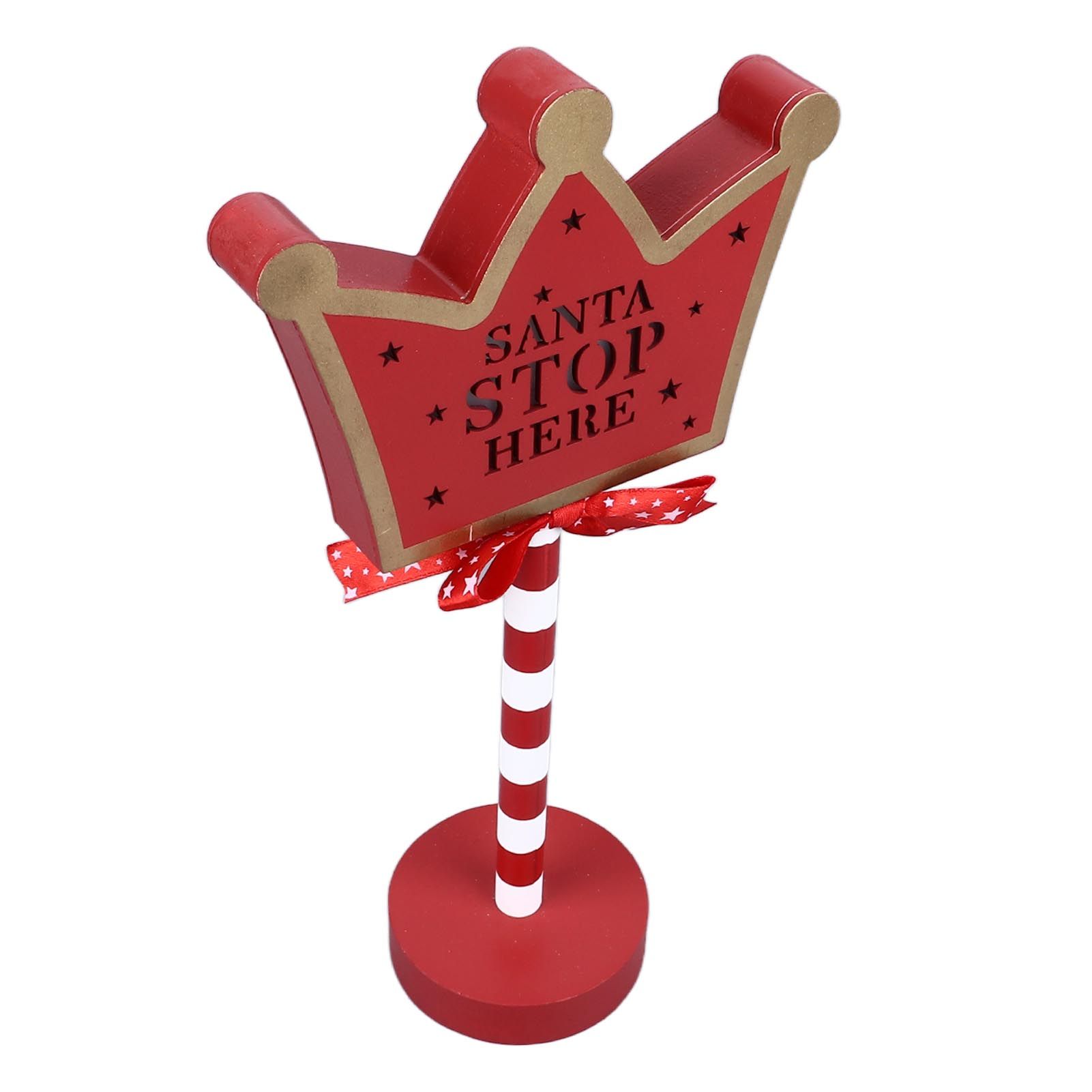 Christmas Stop Here Decor Metal Solid Wood LED Delicate Santa Stop Here Tree Topper for Christmas Party Crown 15.5x8.5x30.5cm - Image 5