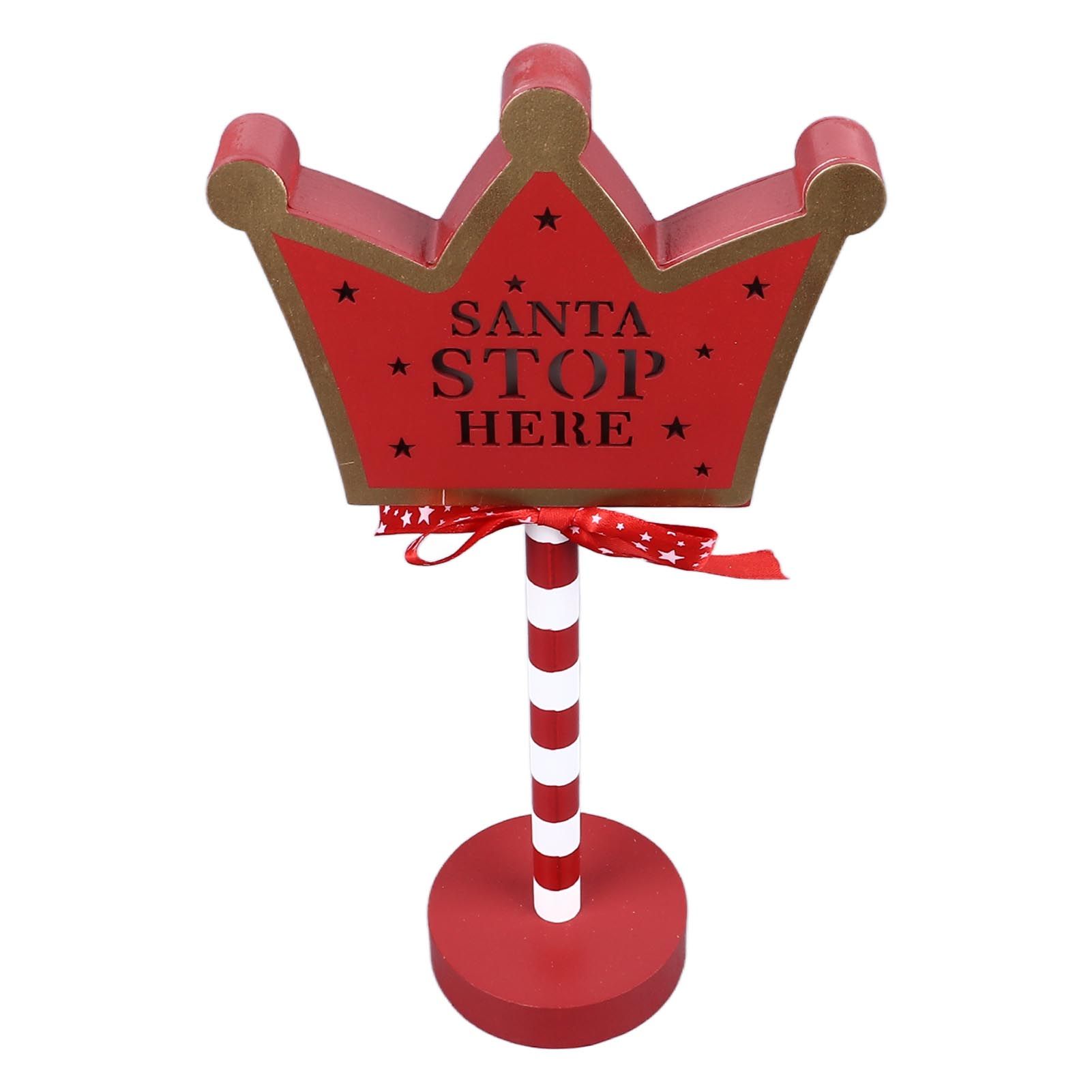 Christmas Stop Here Decor Metal Solid Wood LED Delicate Santa Stop Here Tree Topper for Christmas Party Crown 15.5x8.5x30.5cm - Image 6