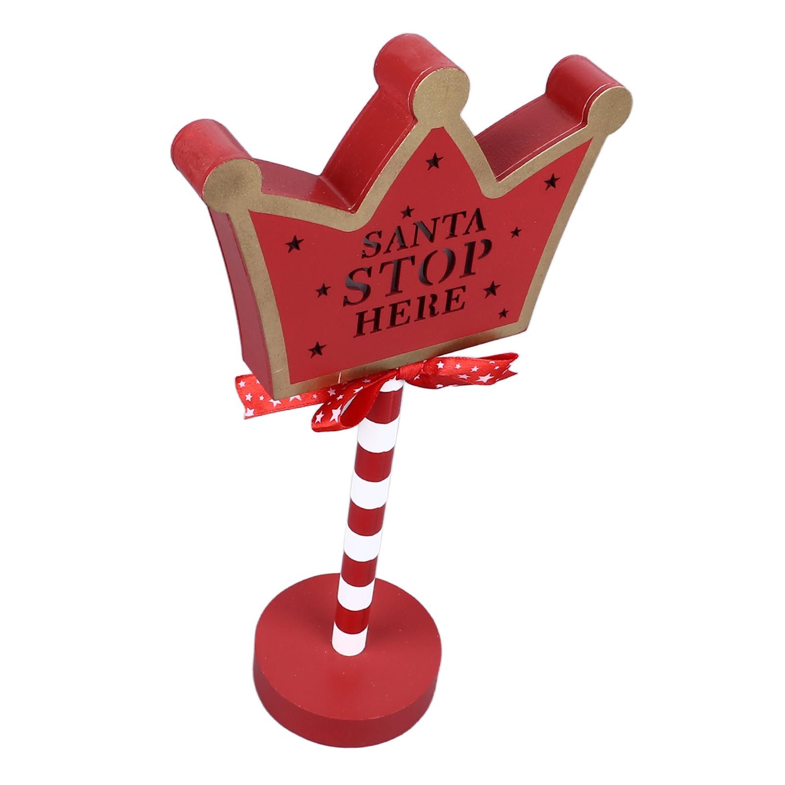 Christmas Stop Here Decor Metal Solid Wood LED Delicate Santa Stop Here Tree Topper for Christmas Party Crown 15.5x8.5x30.5cm - Image 8