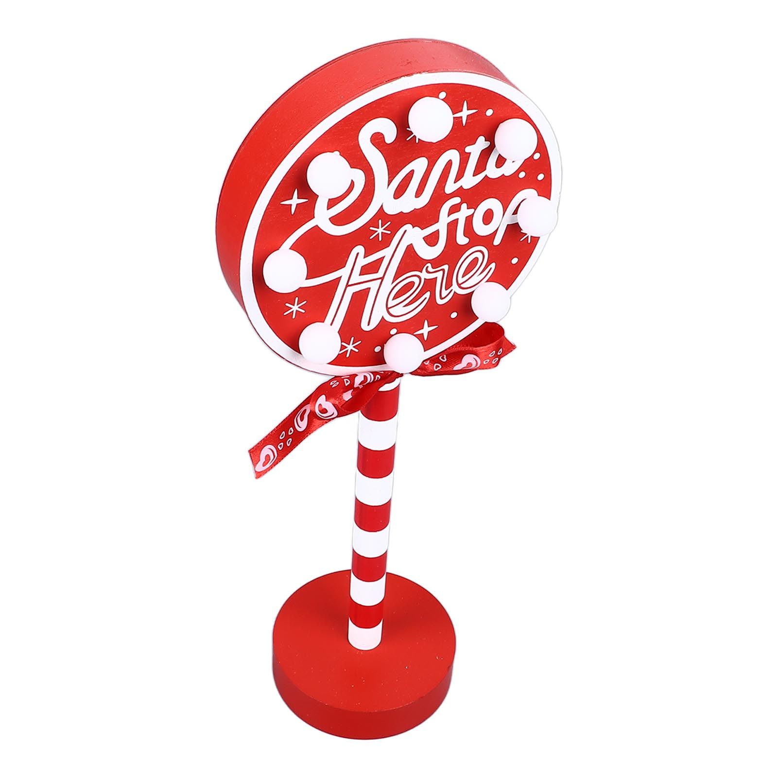Christmas Stop Here Decor Metal Solid Wood LED Delicate Santa Stop Here Tree Topper for Christmas Party Round 12x8x30.5cm - Image 5
