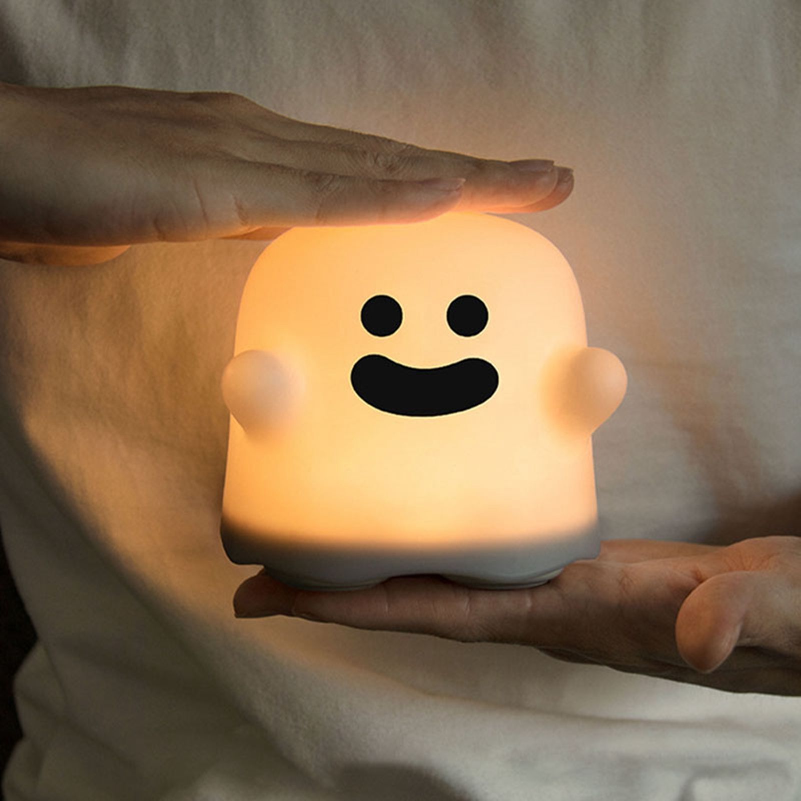 Cute Ghost Night Light Stepless Dimming USB Rechargeable Mini Kids Bedside Lamp Table Decoration for Nursery Bedroom Dorm Smile - Image 5