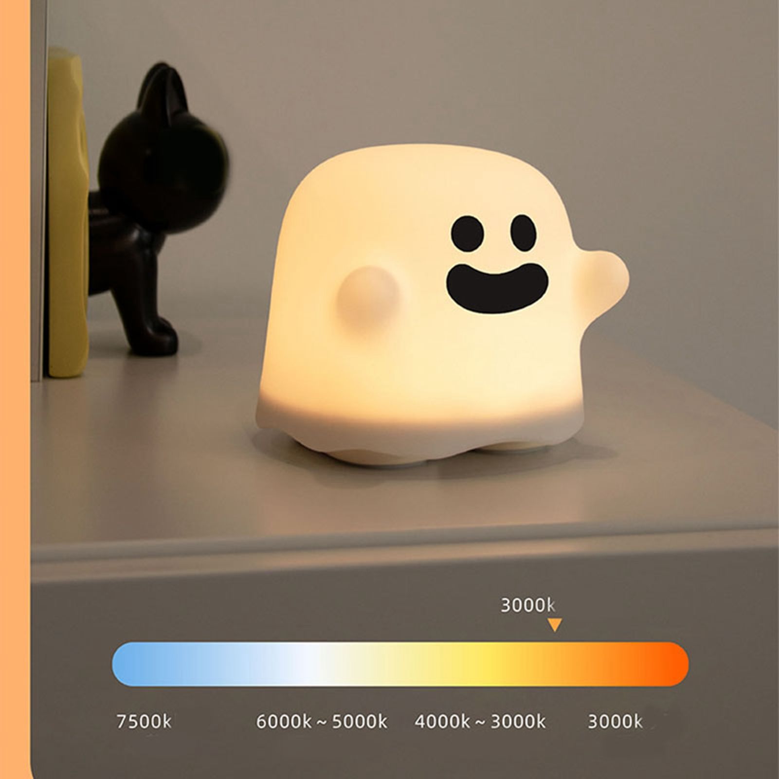 Cute Ghost Night Light Stepless Dimming USB Rechargeable Mini Kids Bedside Lamp Table Decoration for Nursery Bedroom Dorm Smile - Image 7