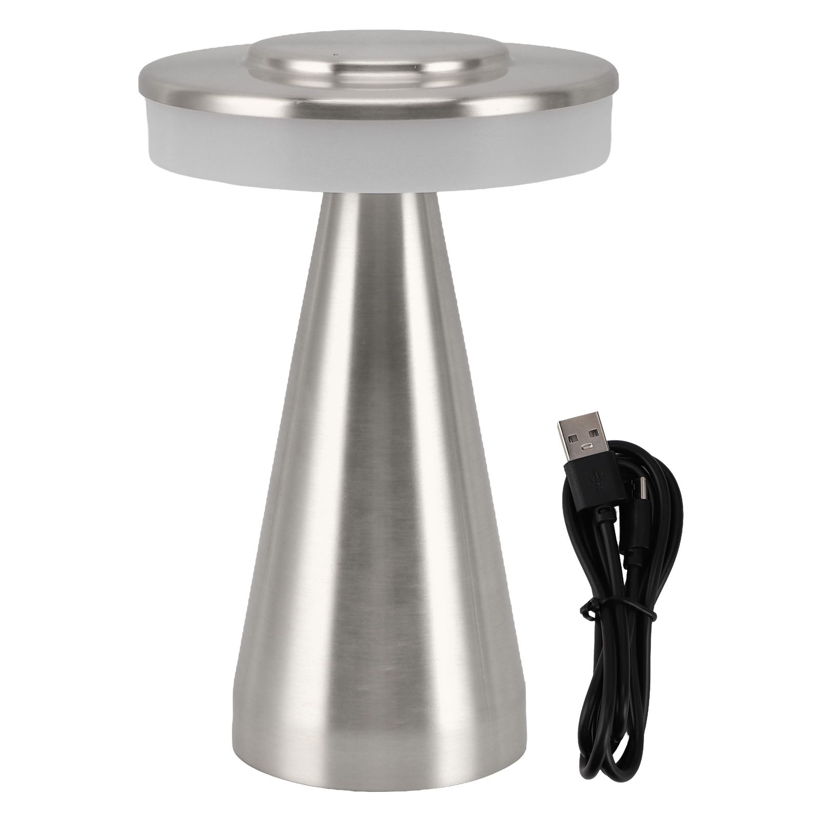 Portable LED Bedside Night Light 3 Color Temperature top Touch control Rechargeable Battery Bedside Lamp Silver - Image 1