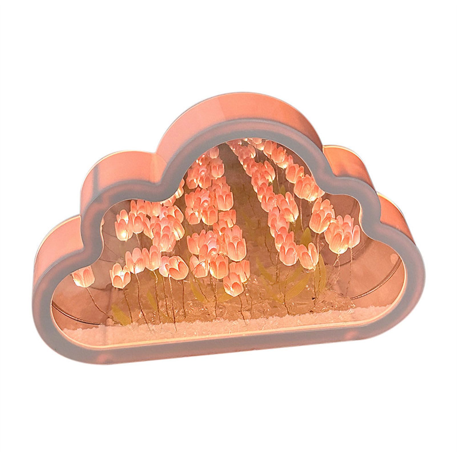 Tulip Cloud Mirror Night Lights 20 Pink Flowers Plastic Built in Batteries DIY Cloud Mirror Tulip Lamp for Birthday Valentine's Day - Image 1