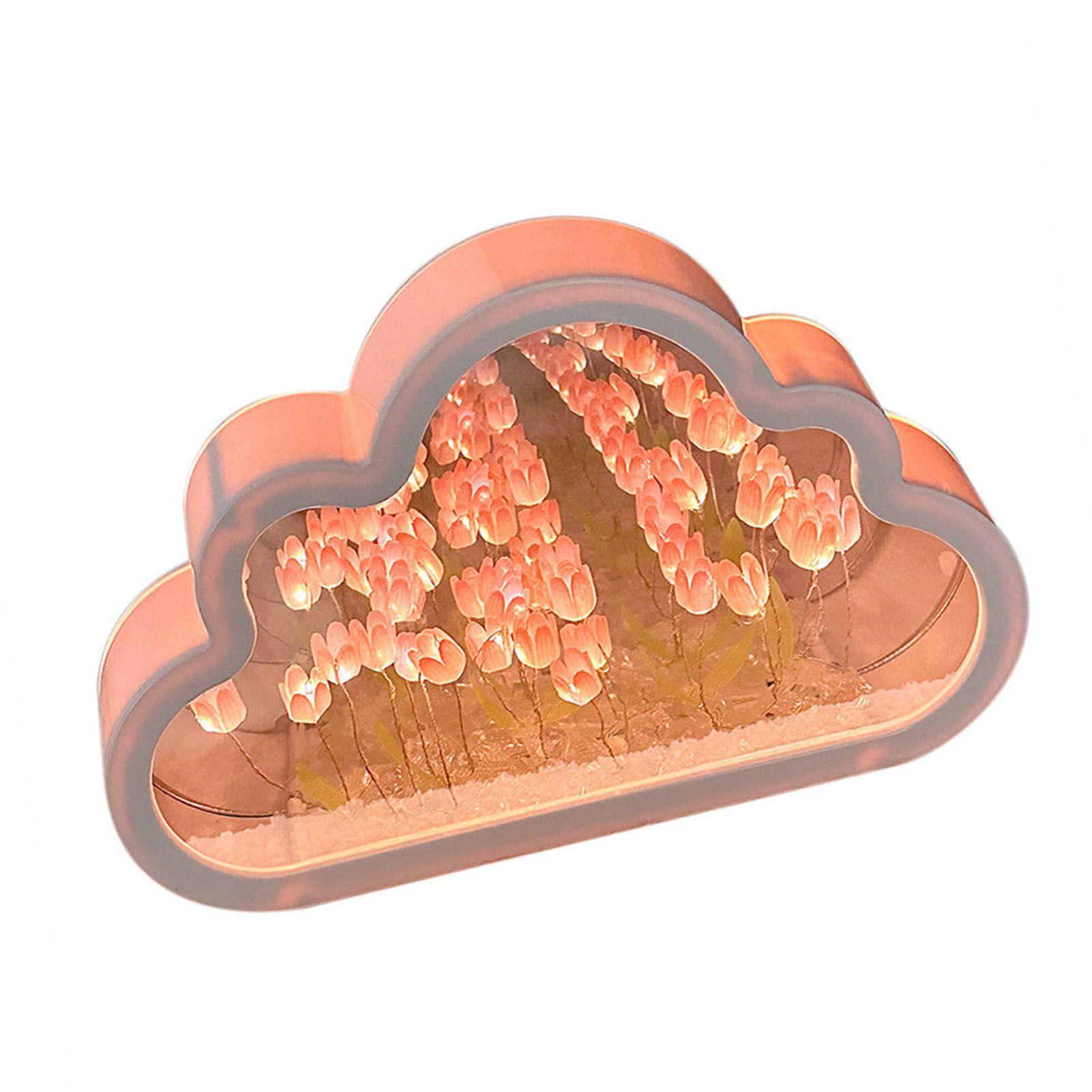 Tulip Cloud Mirror Night Lights 20 Pink Flowers Plastic Built in Batteries DIY Cloud Mirror Tulip Lamp for Birthday Valentine's Day - Image 2