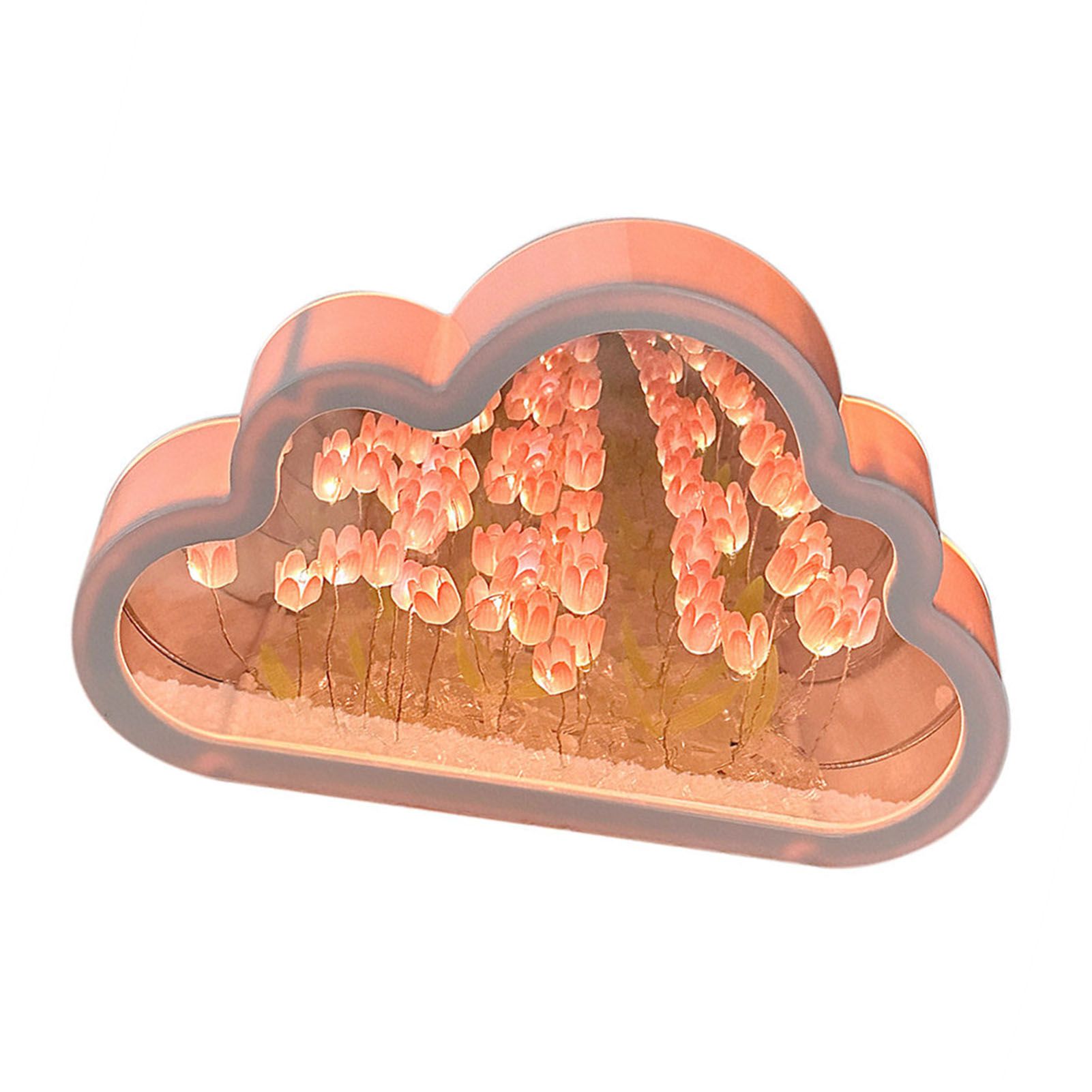 Tulip Cloud Mirror Night Lights 20 Pink Flowers Plastic Built in Batteries DIY Cloud Mirror Tulip Lamp for Birthday Valentine's Day - Image 3