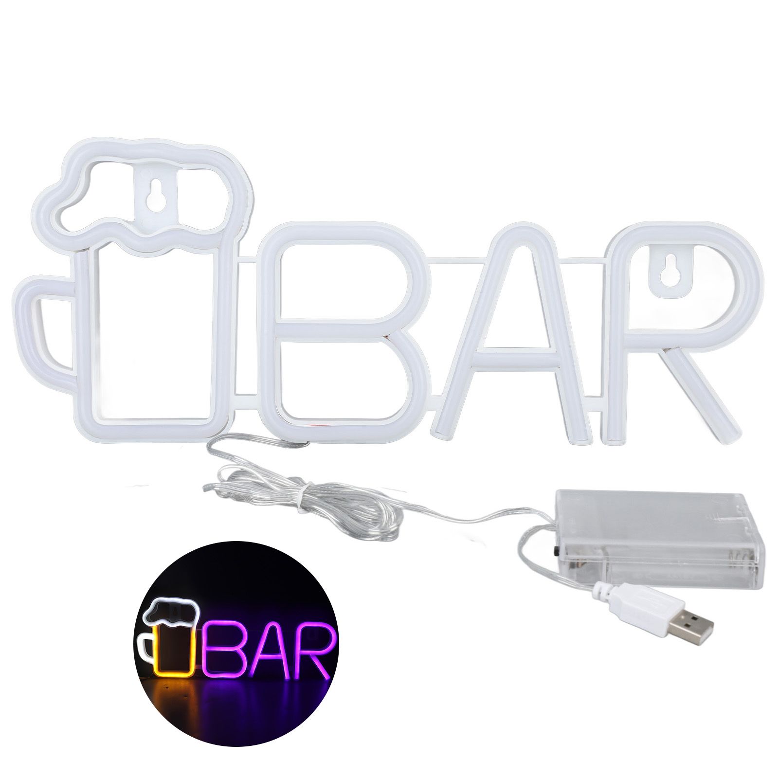 LED Neon Sign BAR Shape Design USB Or Battery Powered High Safety Widely Used Bar Neon Light for Bedroom Party Backyard Purple BAR - Image 1