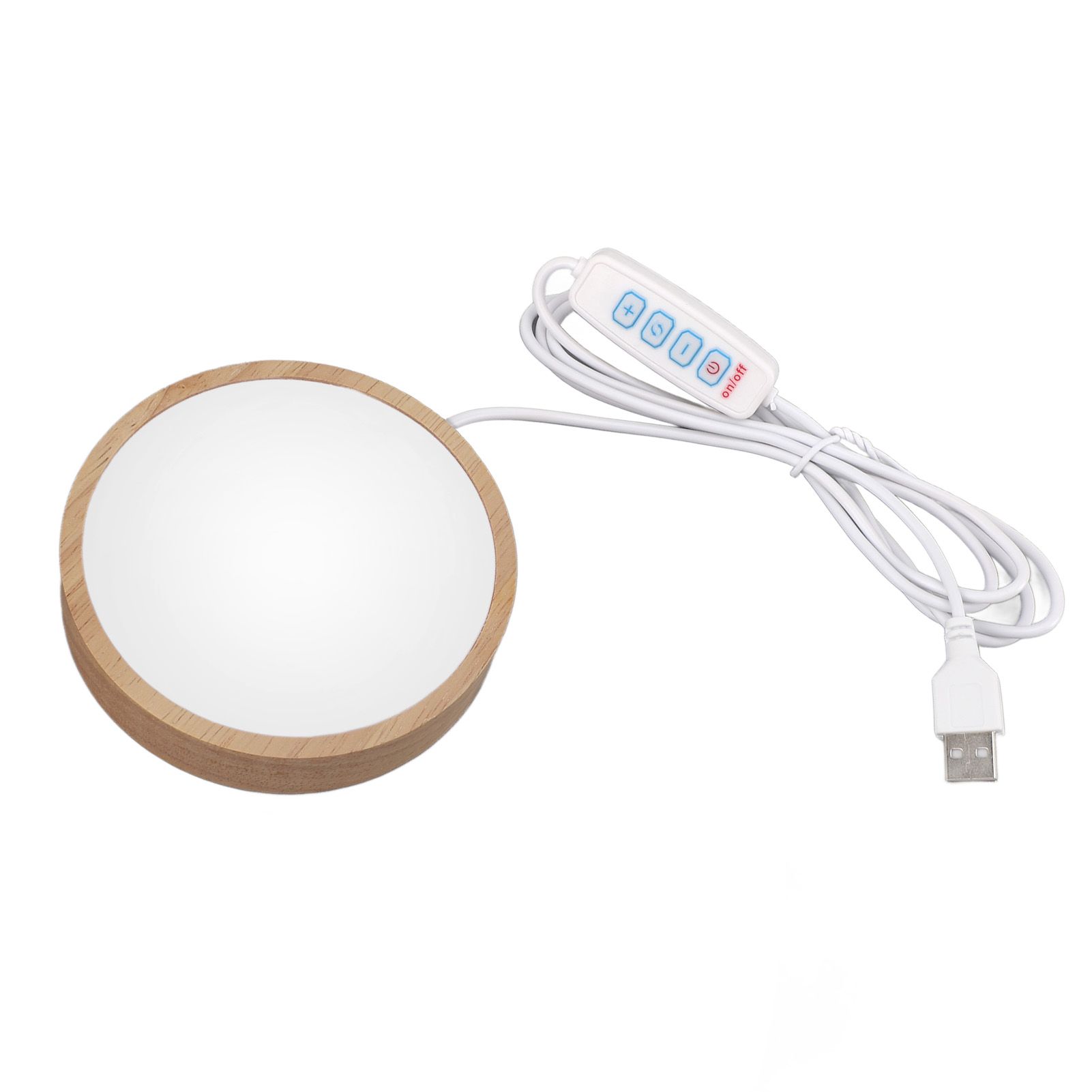 Round Wood Lighted Base Stand USB Powered 3 Color Temperature 10 Level Brightness Button Control LED Display Plate for Glass Crystal Art - Image 1