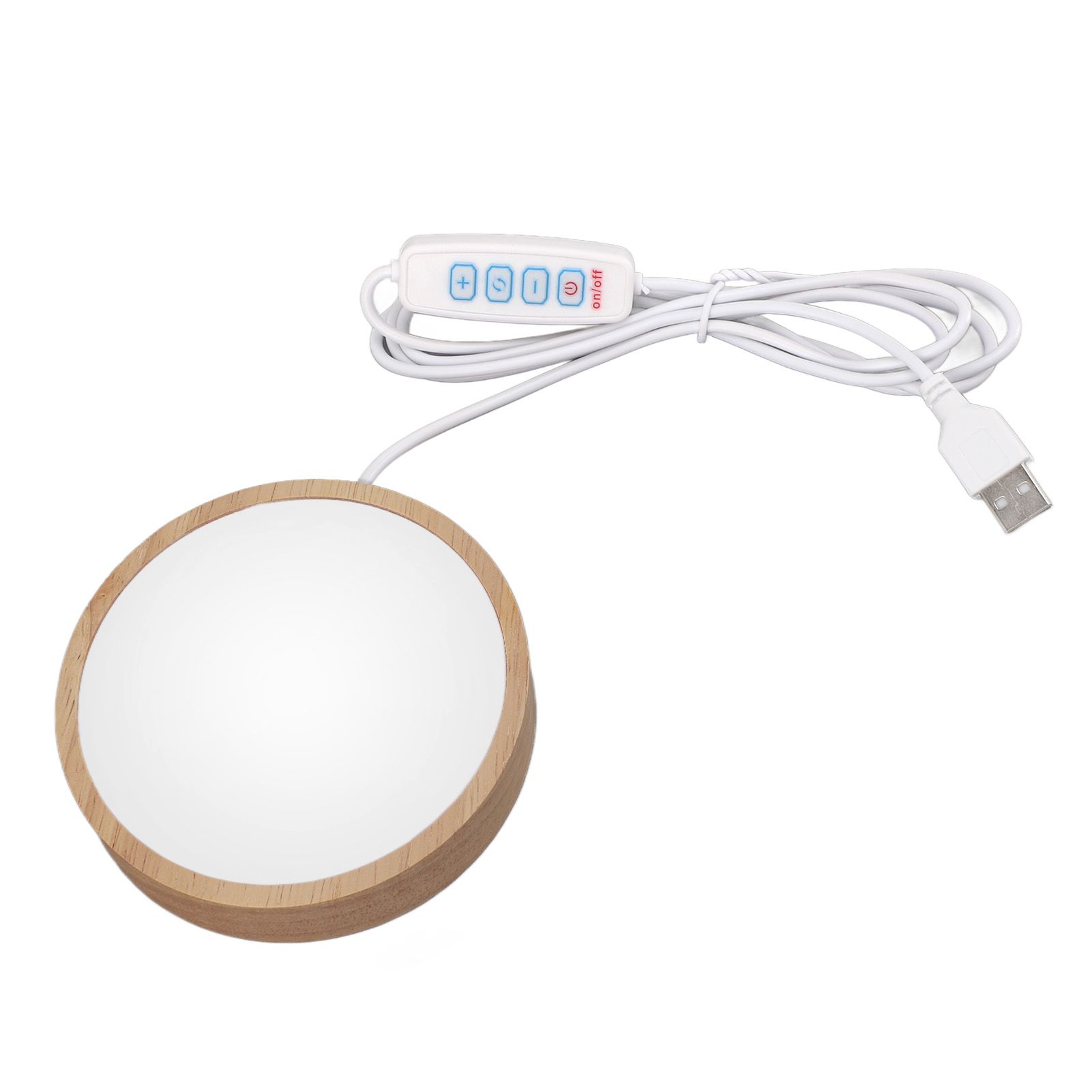 Round Wood Lighted Base Stand USB Powered 3 Color Temperature 10 Level Brightness Button Control LED Display Plate for Glass Crystal Art - Image 2