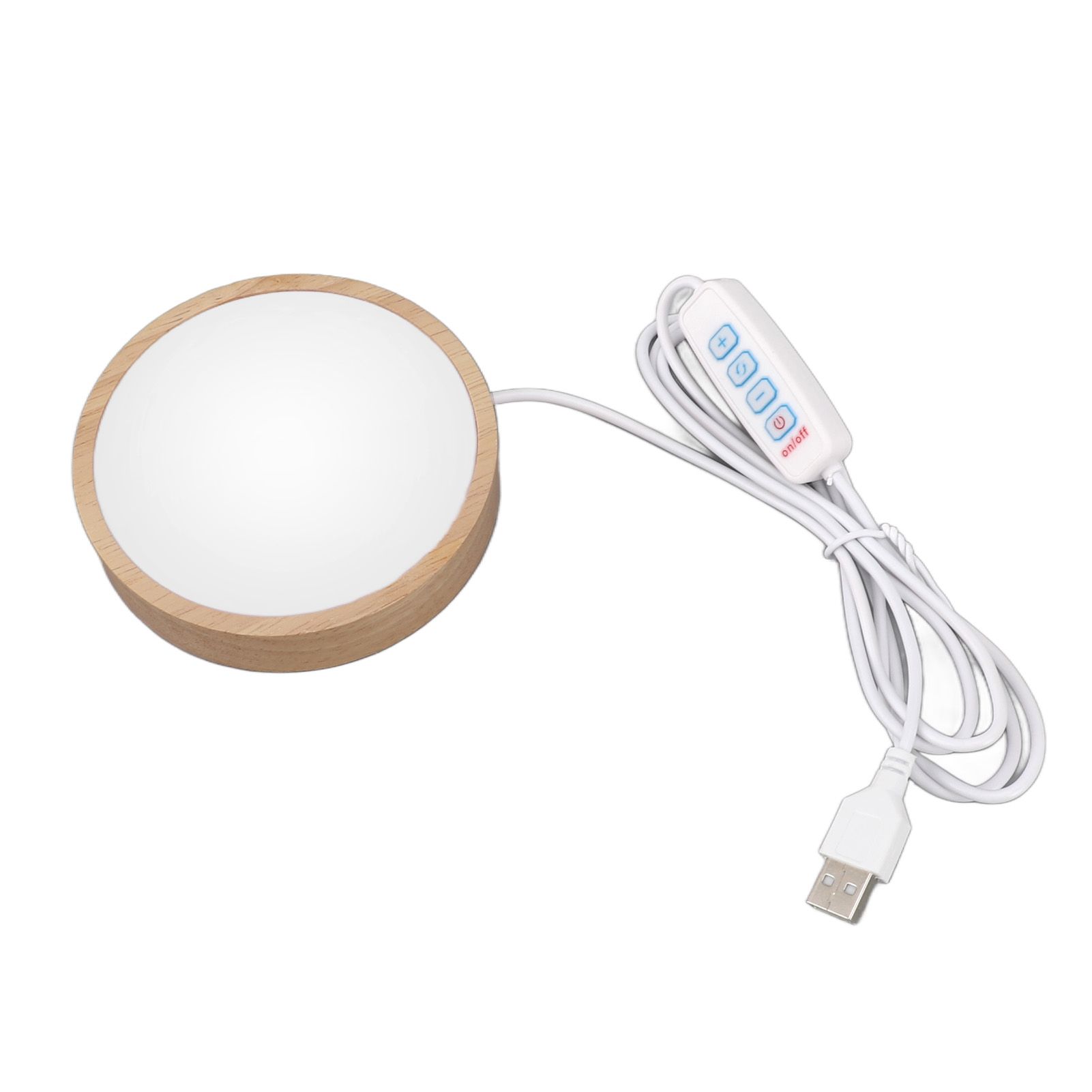 Round Wood Lighted Base Stand USB Powered 3 Color Temperature 10 Level Brightness Button Control LED Display Plate for Glass Crystal Art - Image 3